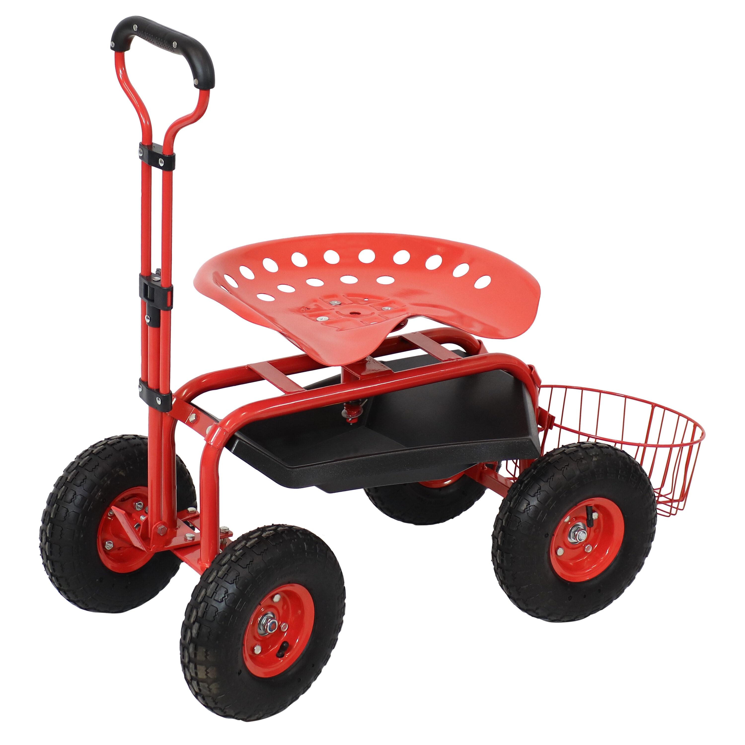 SunnyDaze Decor Steel Steering Handle Swivel Seat & Basket Garden Cart