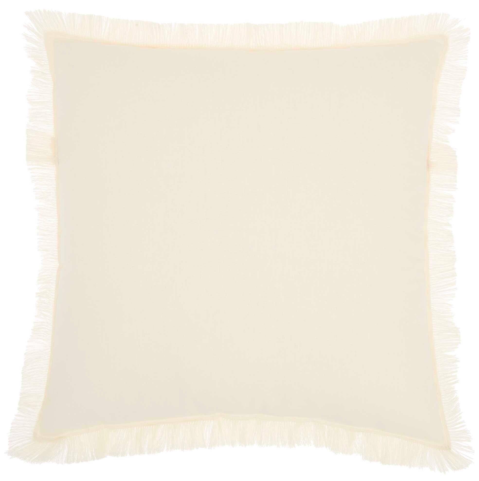 Mina Victory Life Styles 18" Cotton Fringed Edges Solid Throw Pillow in Ivory