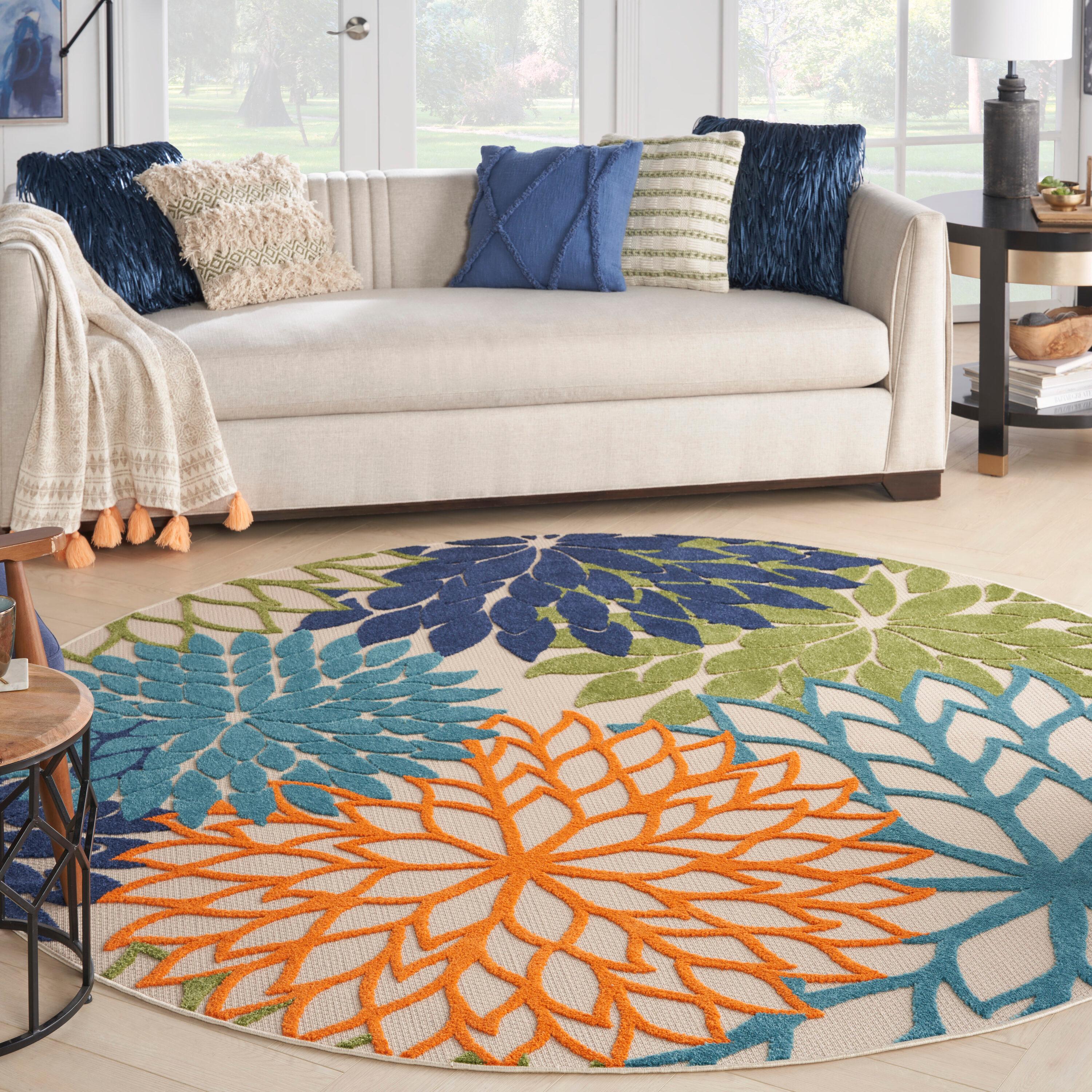 Nourison Aloha Floral Bloom Flatweave High-Low Indoor Outdoor Round Rug Multicolor 7'10" x 7'10"