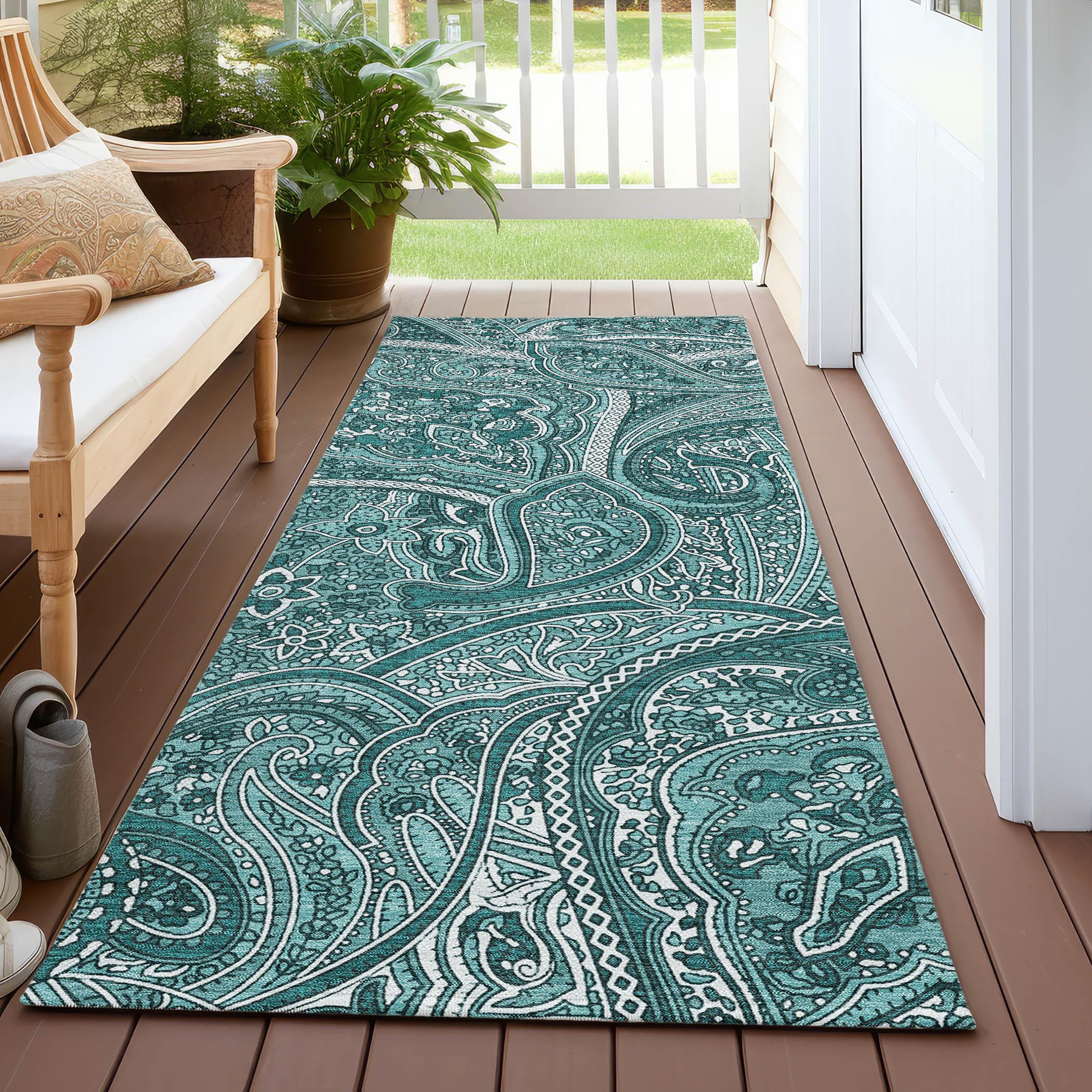 Addison Rugs Chantille ACN623 Teal 2'3" x 7'6" Indoor Outdoor Runner Rug, Easy Clean, Machine Washable, Non Shedding, Entryway, Hallway, Living Room, Dining Room, Kitchen, Patio Rug