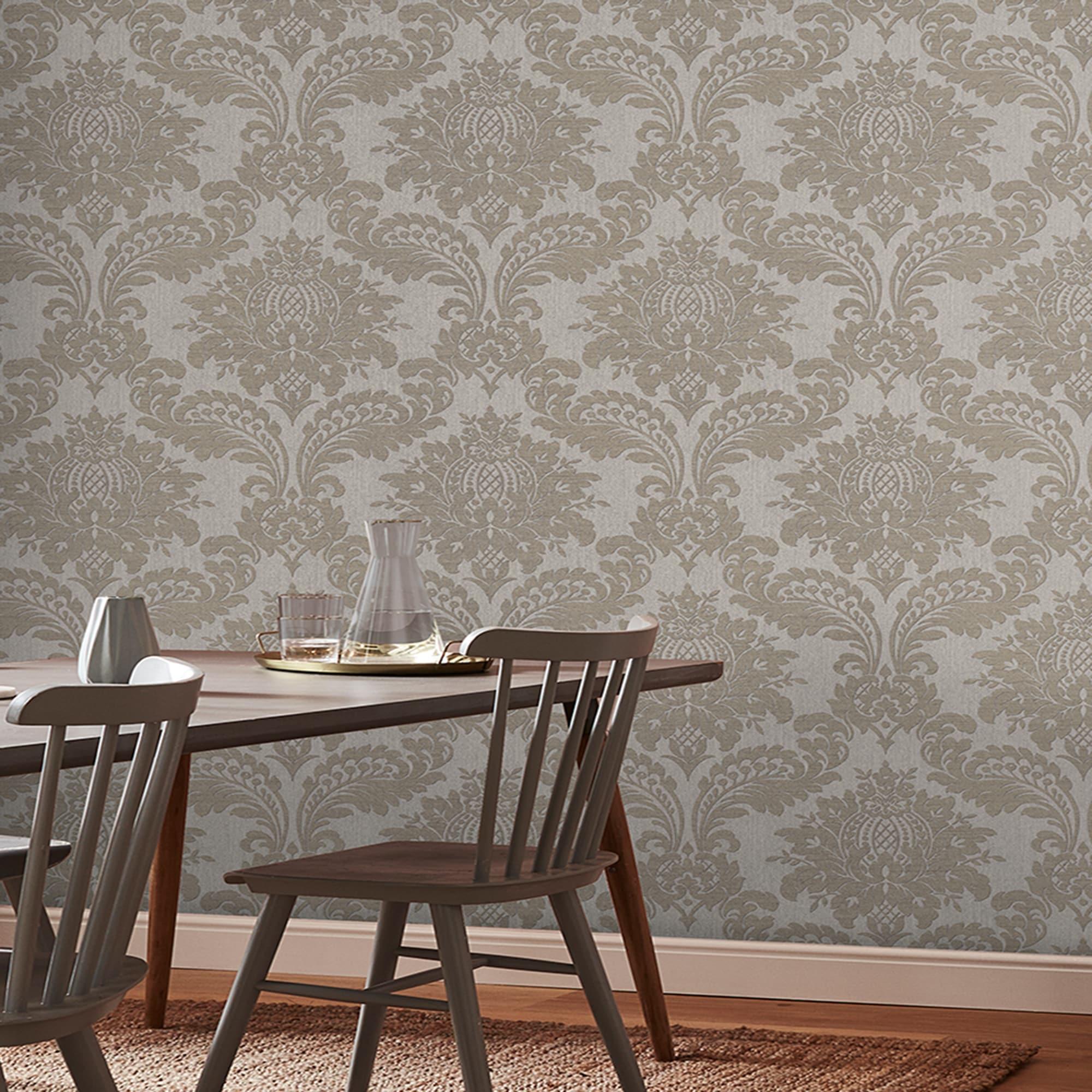 Archive Damask Taupe Wallpaper