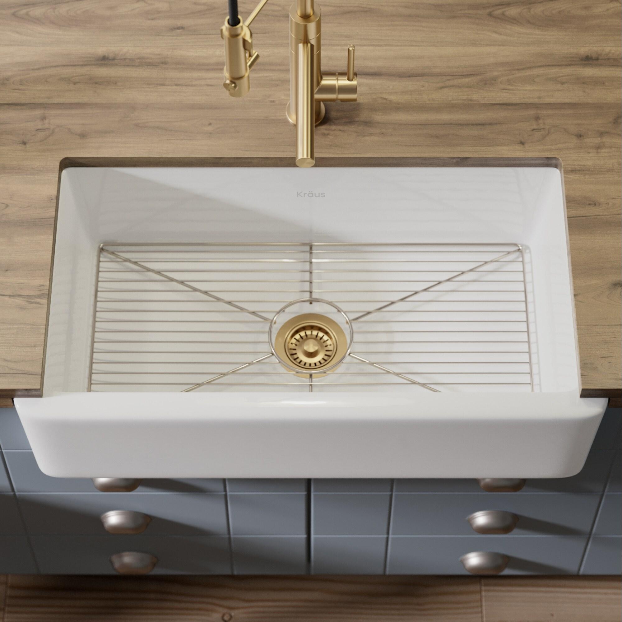 KRAUS Turino™ Reversible 33-inch L Fireclay Farmhouse Flat Apron Front Single Bowl Kitchen Sink with Bottom Grid