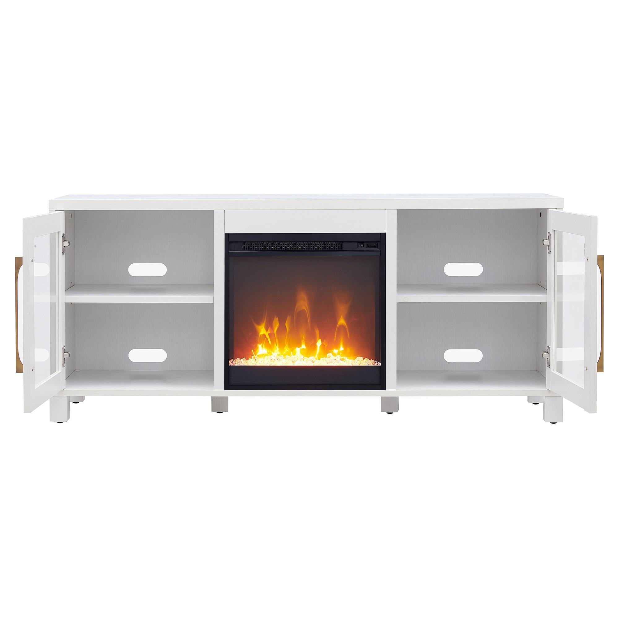 Evelyn&Zoe Quincy Rectangular TV Stand with Crystal Fireplace for TV's up to 65", White