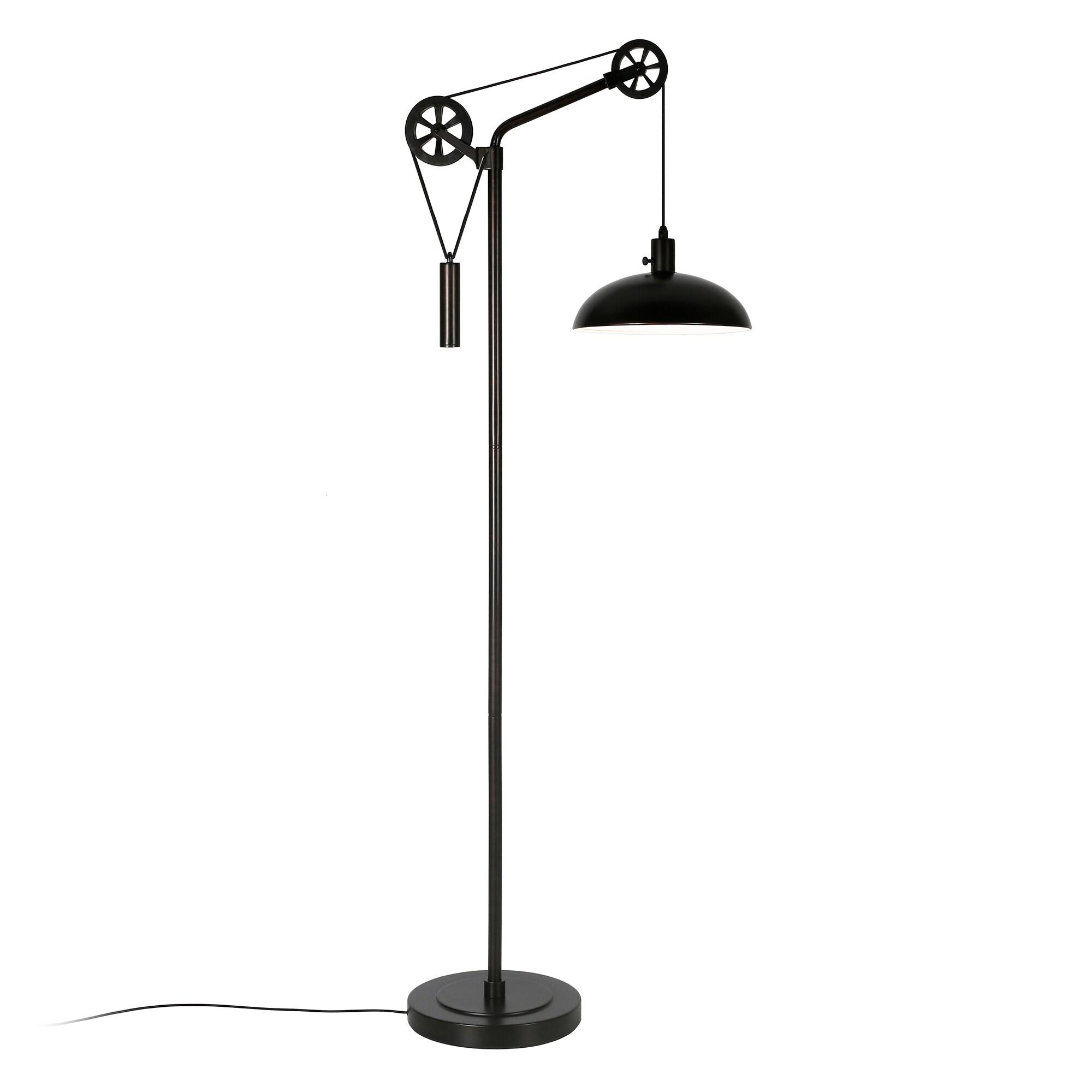 Evelyn&Zoe Industrial Metal Floor Lamp with Spoke Wheel Pulley System