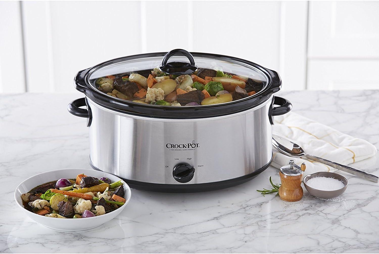 Crock-Pot 7qt Manual Slow Cooker - Stainless Steel: Original Slow Cooker, Removable Stoneware, Stay-Cool Handles, 270W