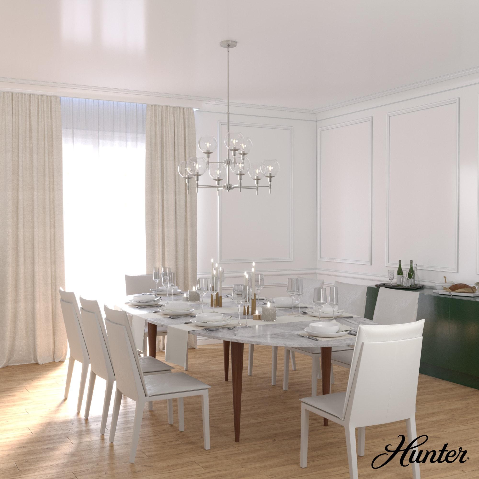 Hunter - Xidane 9-light Brushed Nickel, Large Chandelier, Dimmable, Round Shaped, for Bedrooms, Kitchens, Dining, Living Rooms - 19746