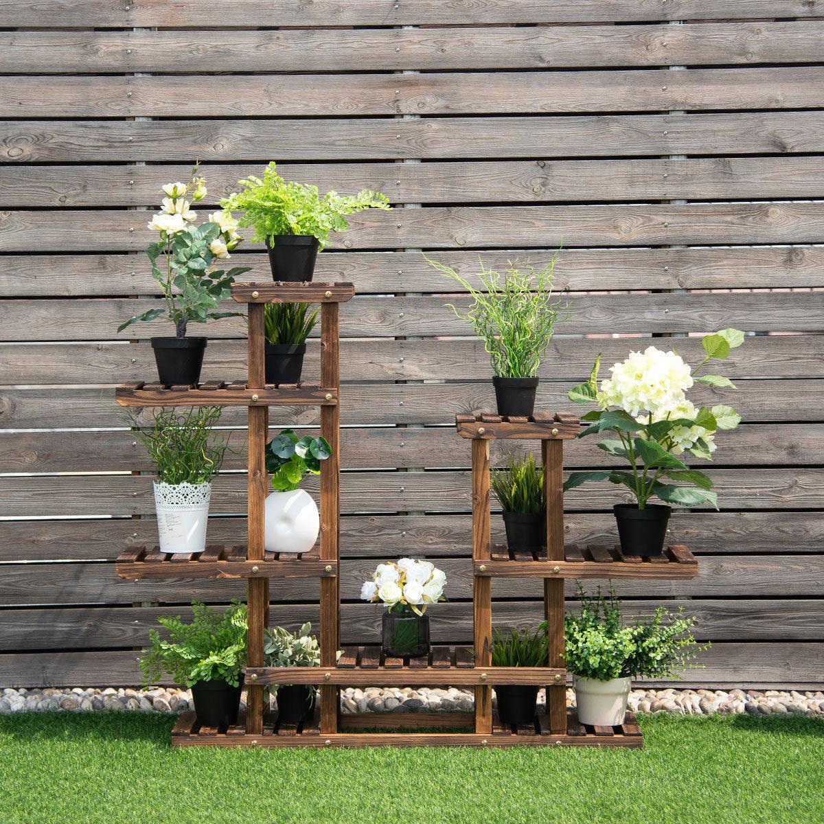 Costway 6Tier 13 Pots Wooden Plant Flower Display Stand Wood Shelf Storage Rack Garden