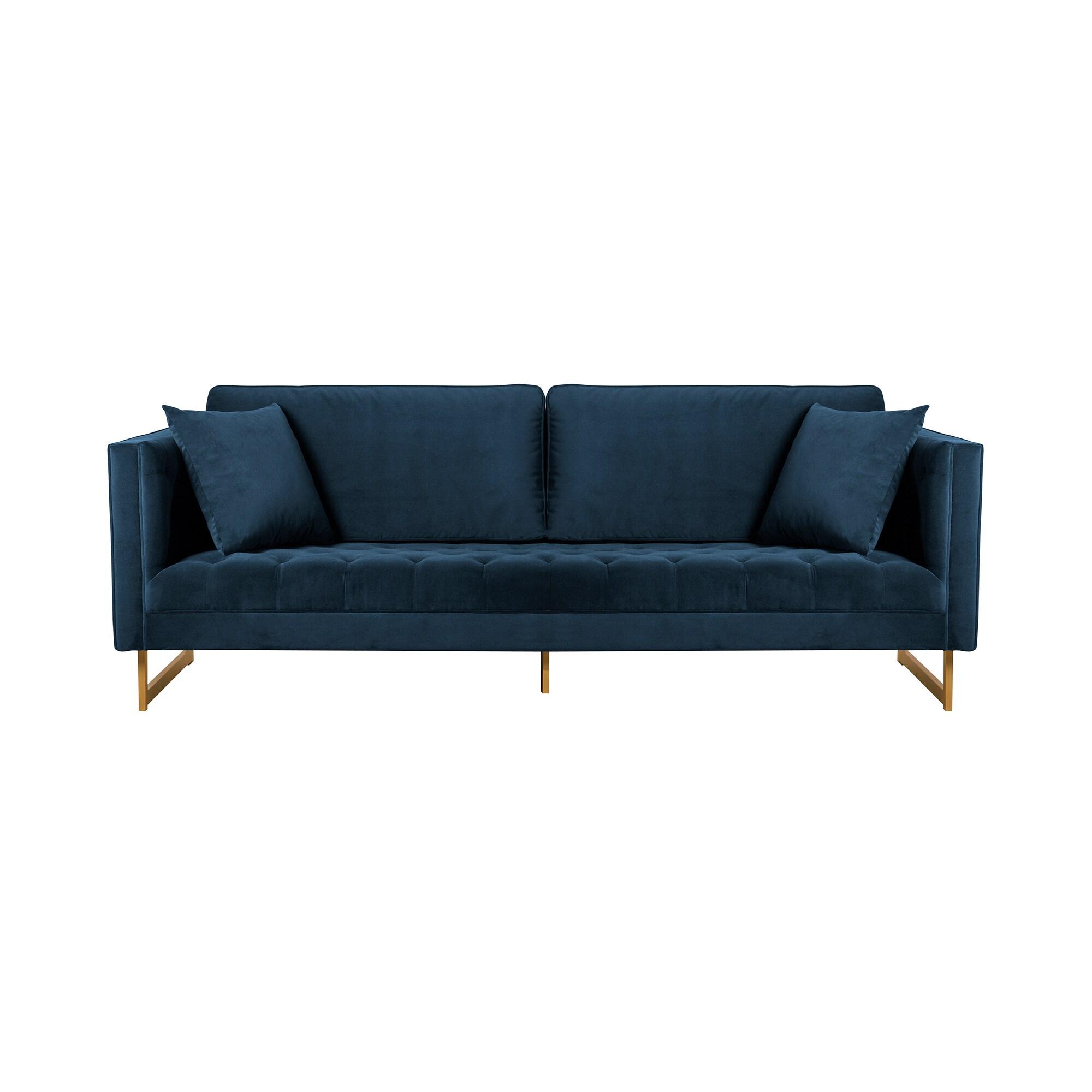 Lenox Blue Velvet Sofa with Brass Legs