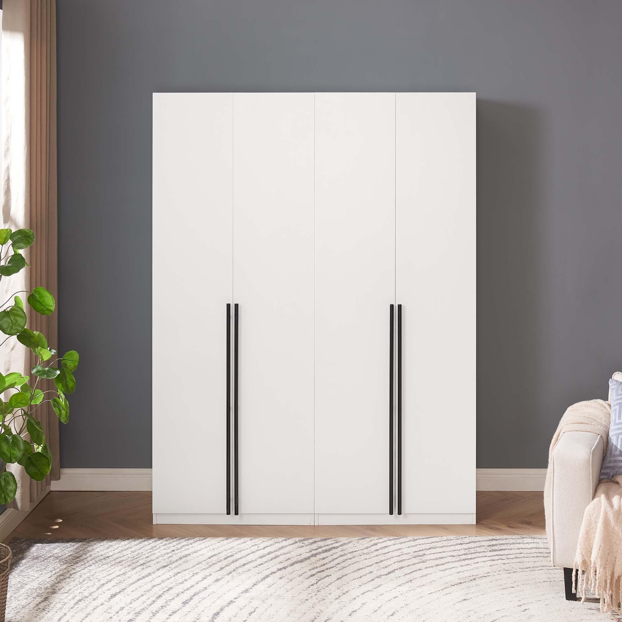 Manhattan Comfort 2pc Lee 4 Door and 8 Shelf Module Wardrobe White: Modern Storage, MDF, Metal Hardware