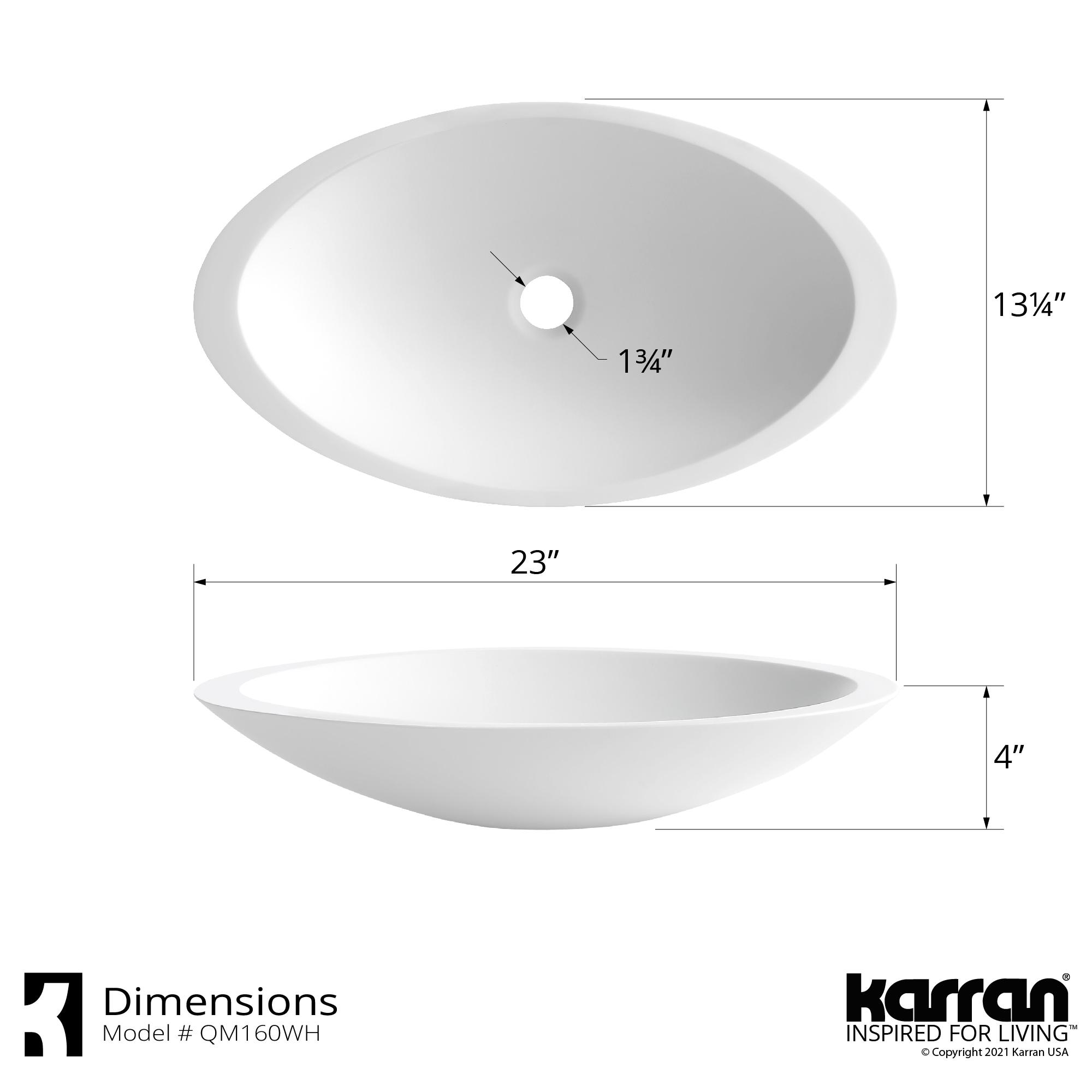 Karran Quattro 23'' X 13-1/4'' Matte White Acrylic Oval Vessel Sink