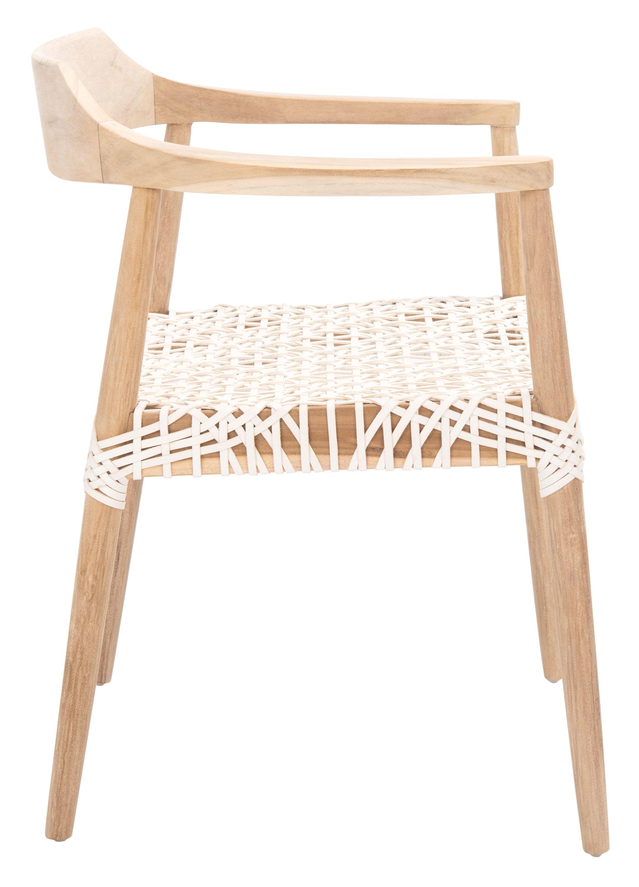 Munro Leather Woven Accent Chair - Natural/White - Safavieh