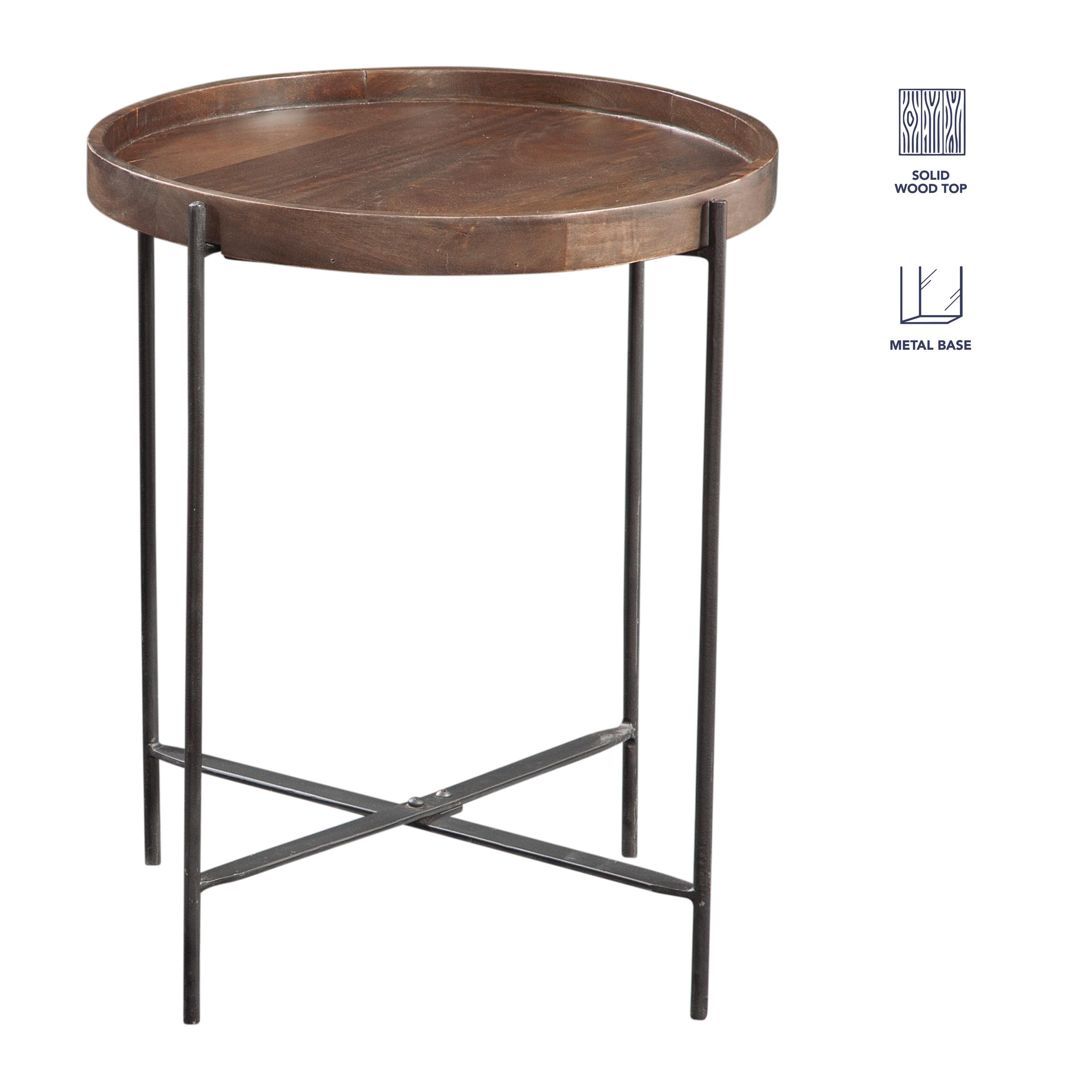 Set of 2 Capri Round Accent Tables Mango Wood with Iron Base - Steve Silver Co.
