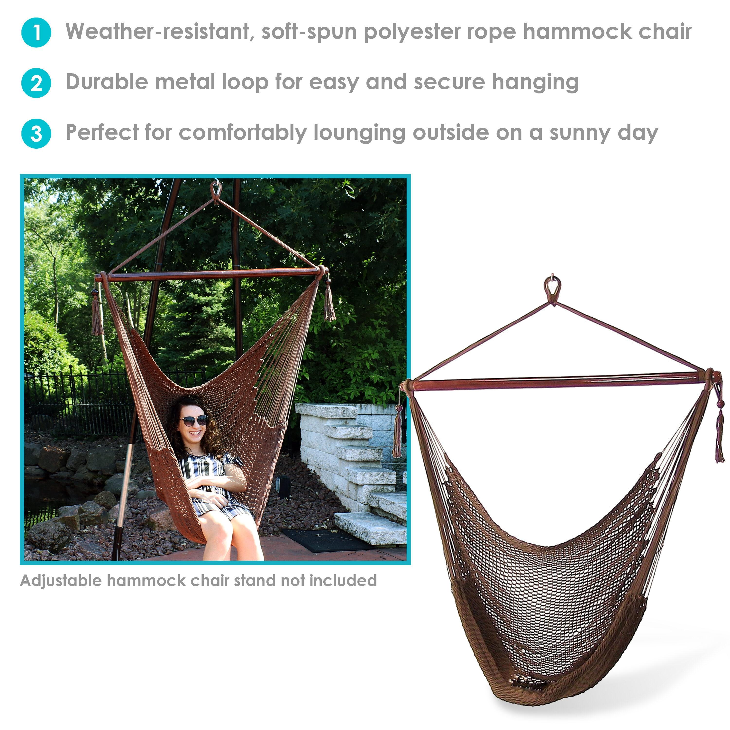 Sunnydaze Caribbean Style Extra Large Hanging Rope Hammock Chair Swing for Backyard and Patio - Mocha