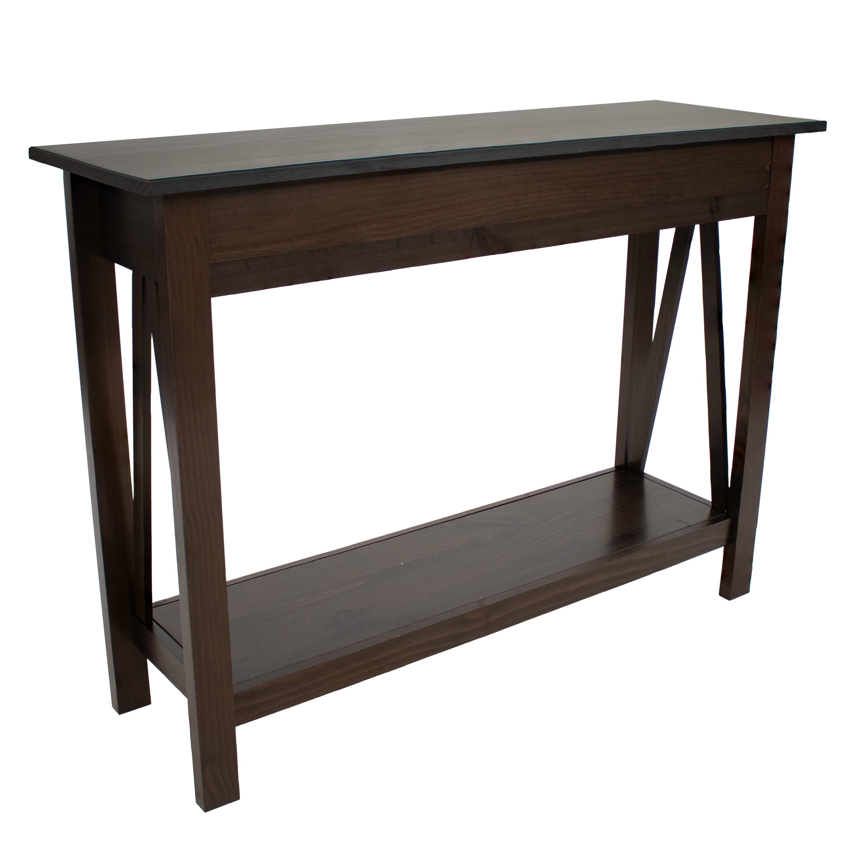 Sunnydaze Indoor Console Table with 2 Drawers and Shelf - Solid Pine Construction - Dark Brown - 42"