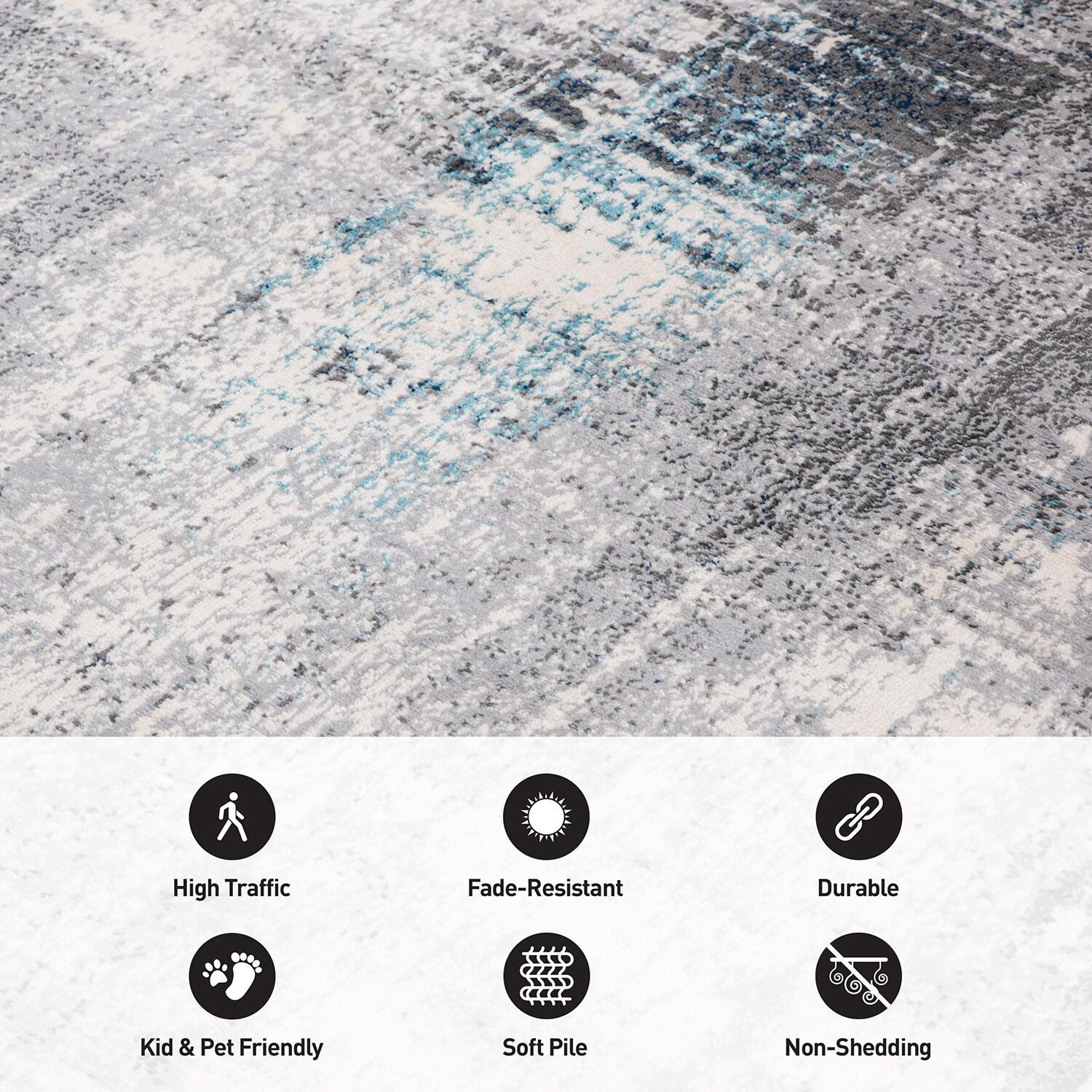 World Rug Gallery Dublin Contemporary Abstract Area Rug - Blue 2'x3':  Stain & Fade-Resistant,  Low Pile,  Indoor Use