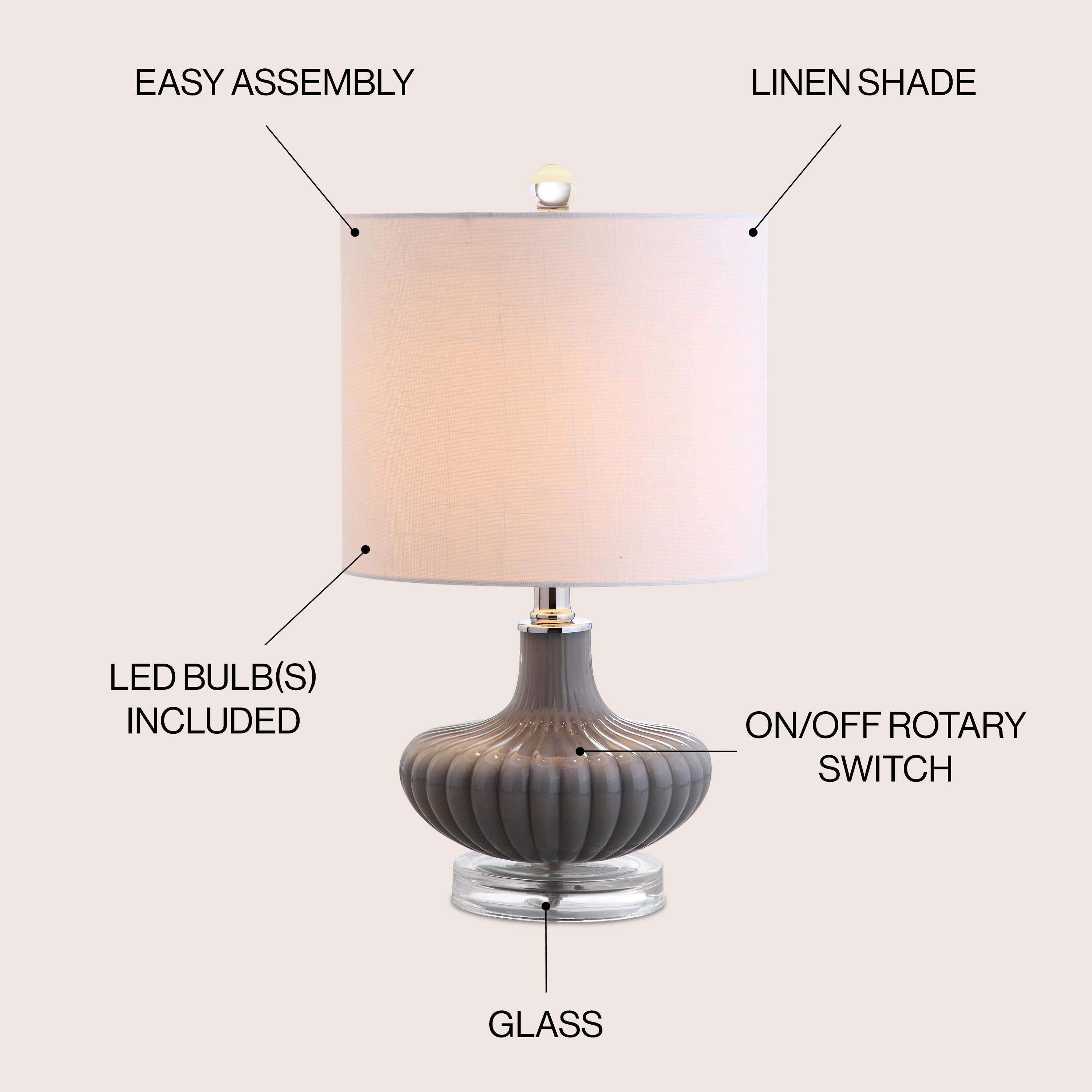 JONATHAN Y JYL1032A Kamille 18" Glass and Lucite LED Table Lamp Contemporary French Country Bedside Desk Nightstand Lamp for Bedroom Living Room Office College Bookcase LED Bulb Included, Gray