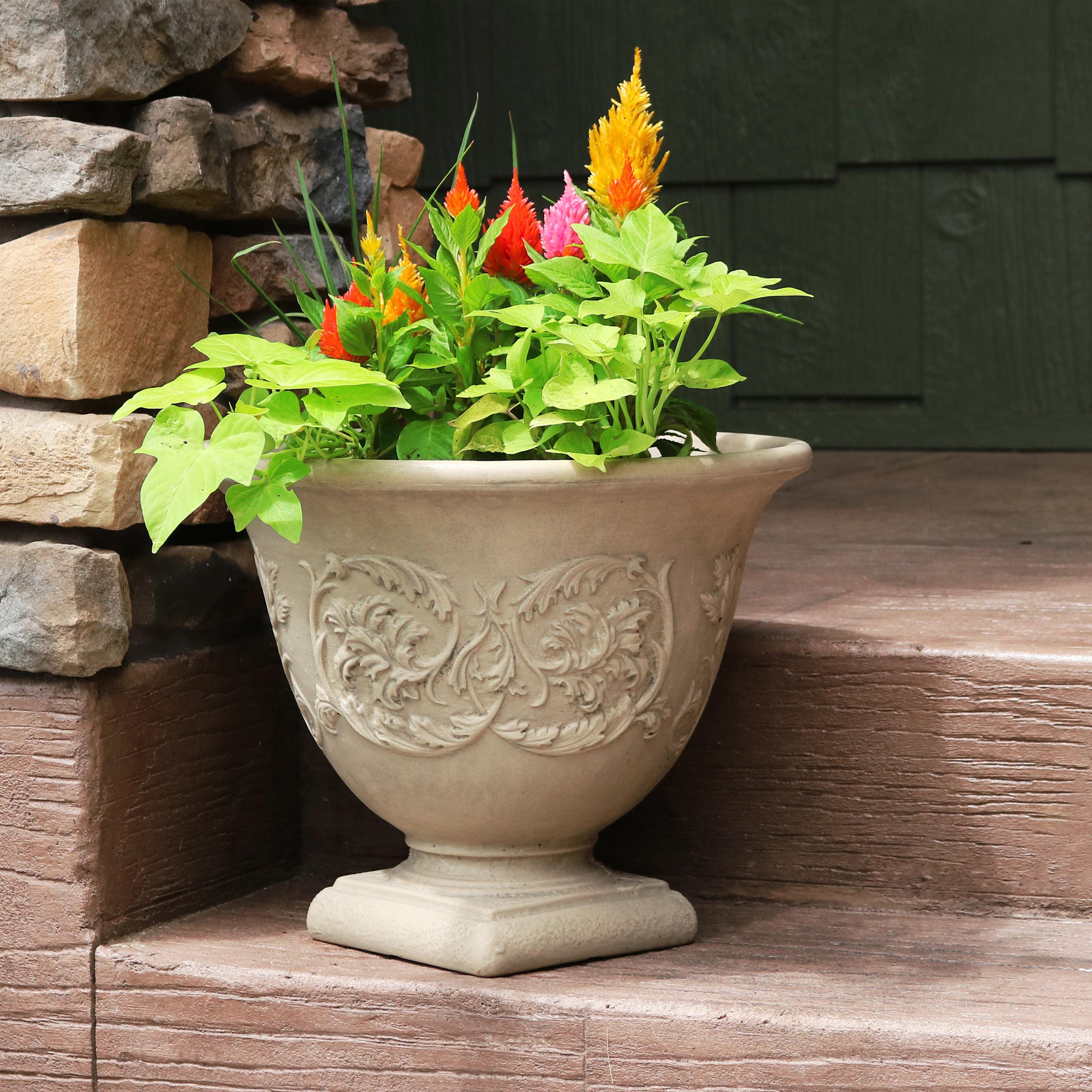 Sunnydaze Weather-Resistant Double-Walled Darcy Outdoor Flower Pot Planter - 16" - Beige - 1 Planter