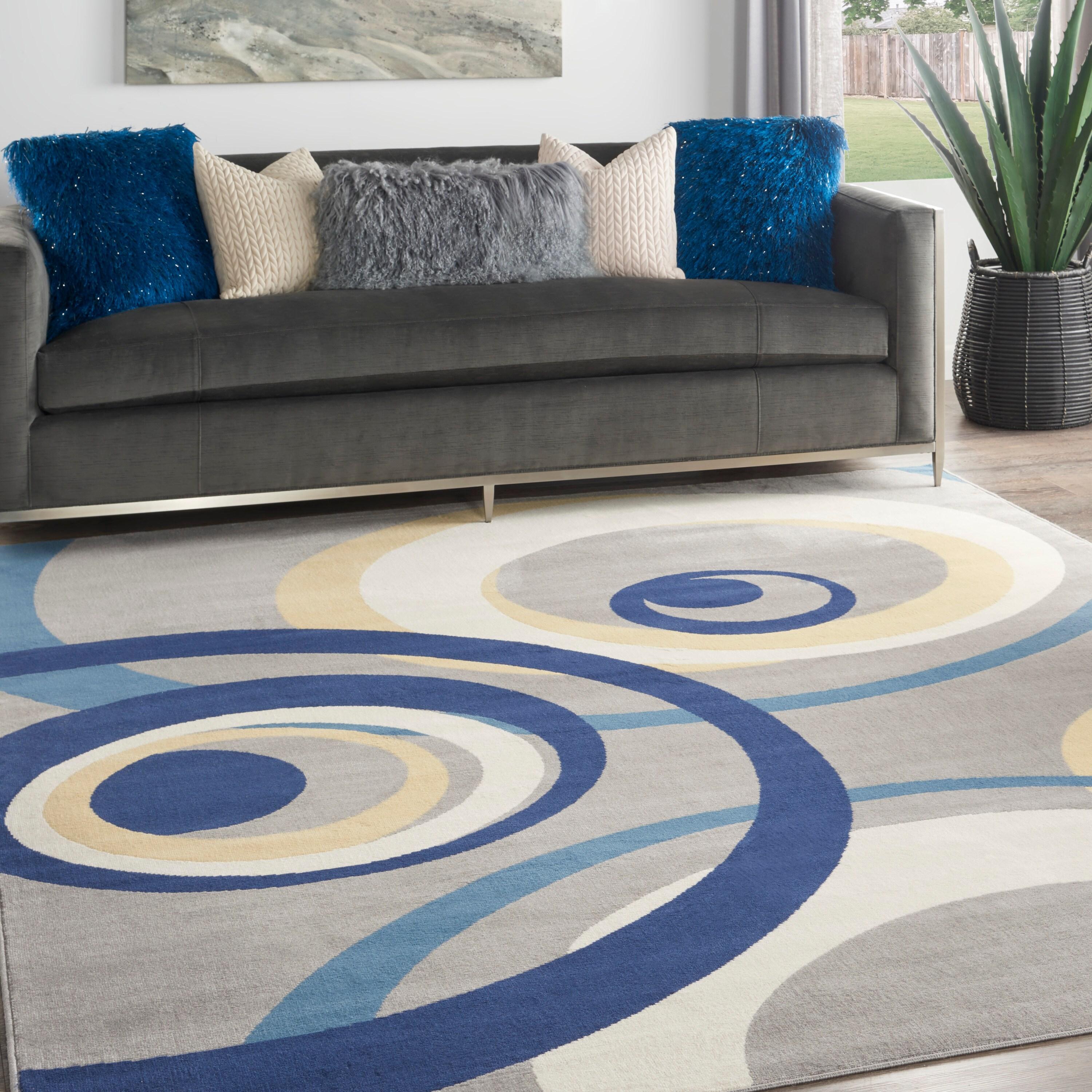Nourison Grafix 7'10" x 9'10" (8' x 10') Grey Area Rug Retro Contemporary Geometric by Nourison