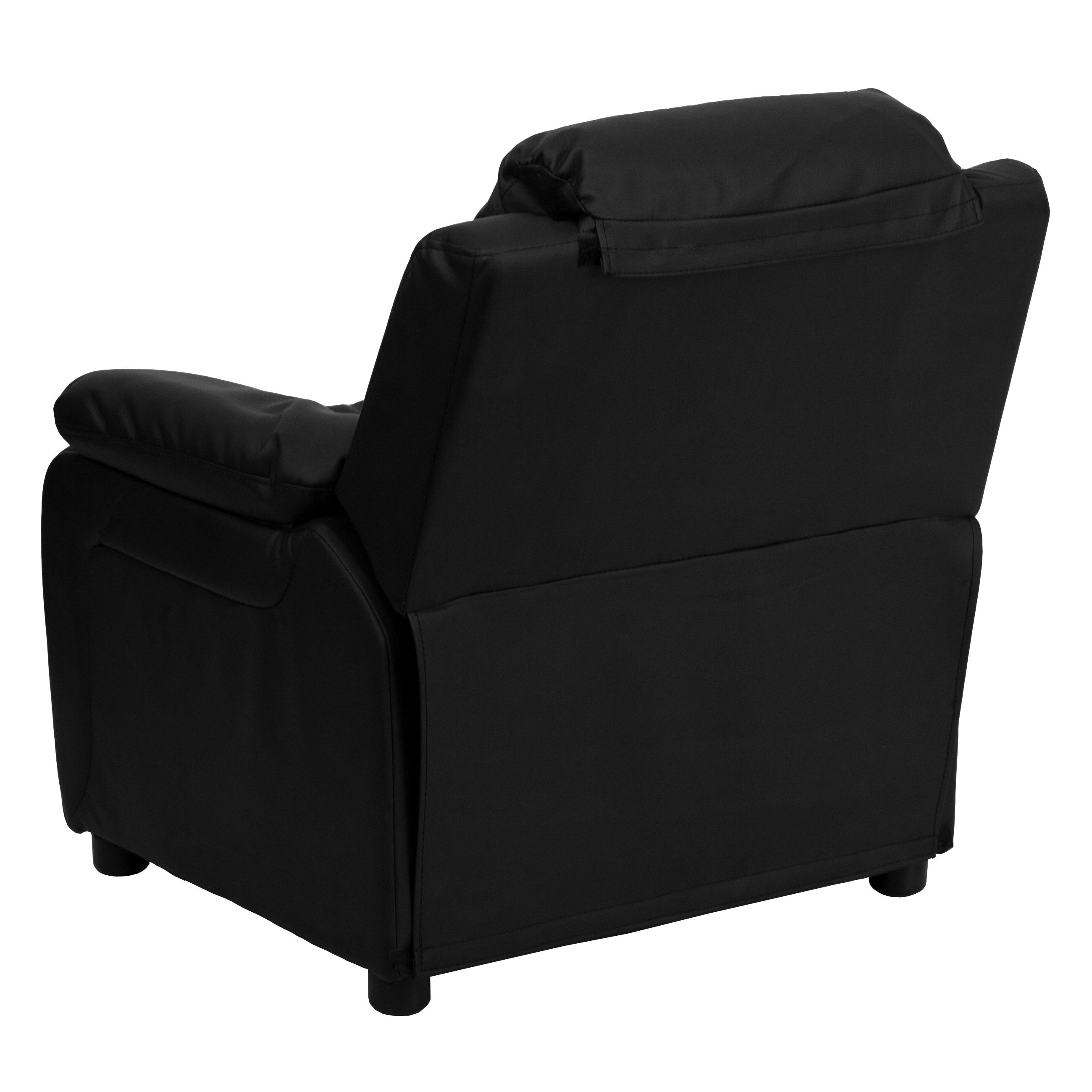 Flash Furniture Charlie Deluxe Padded Contemporary Black LeatherSoft Kids Recliner with Storage Arms