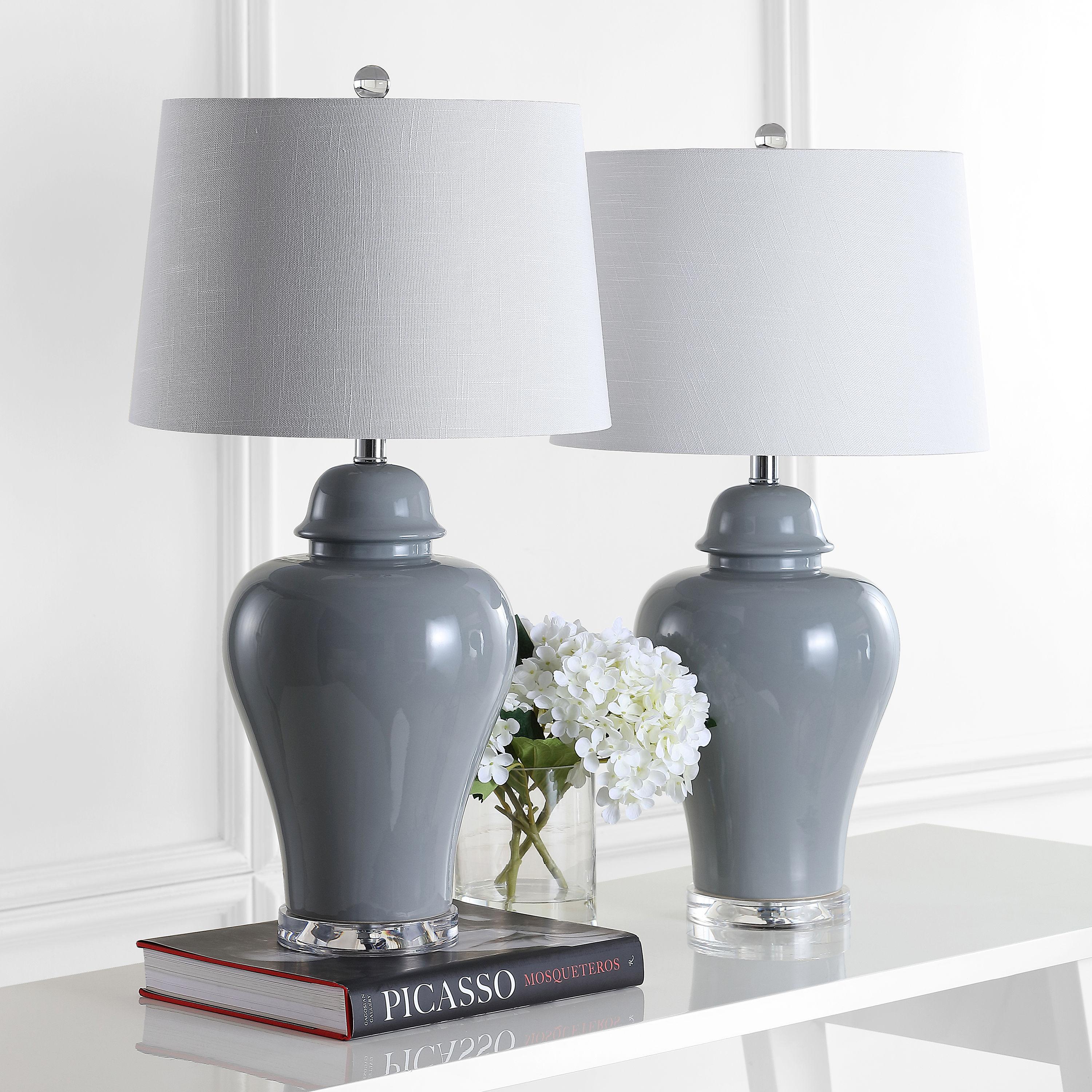 JONATHAN Y JYL4020A-SET2 Winnie 27" Ceramic Urn LED Table Lamp, Contemporary, Transitional for living room, dinning room, bedroom, office Bulb Included, Grey (Set of 2)