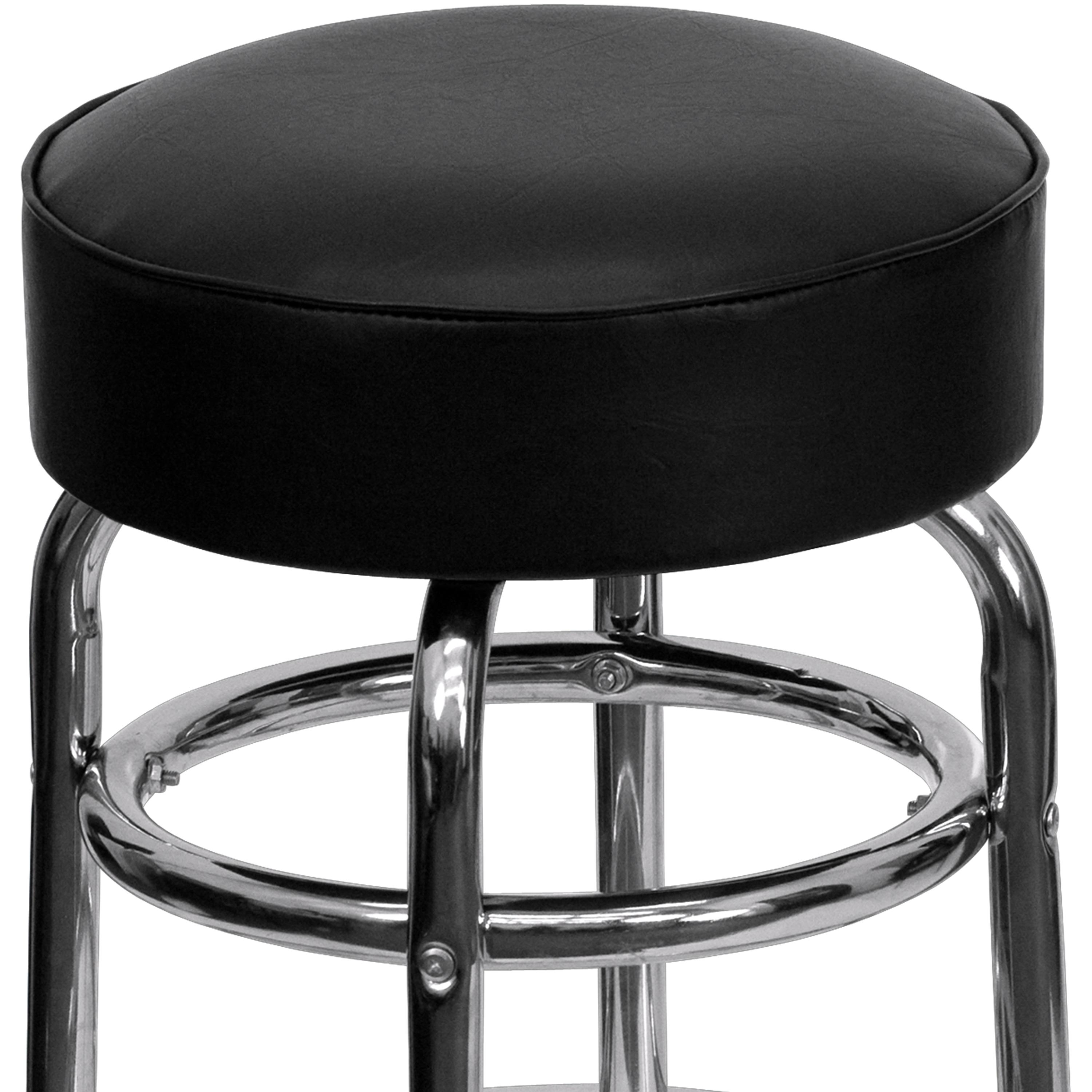 Flash Furniture Double Ring Chrome Barstool with Black Seat