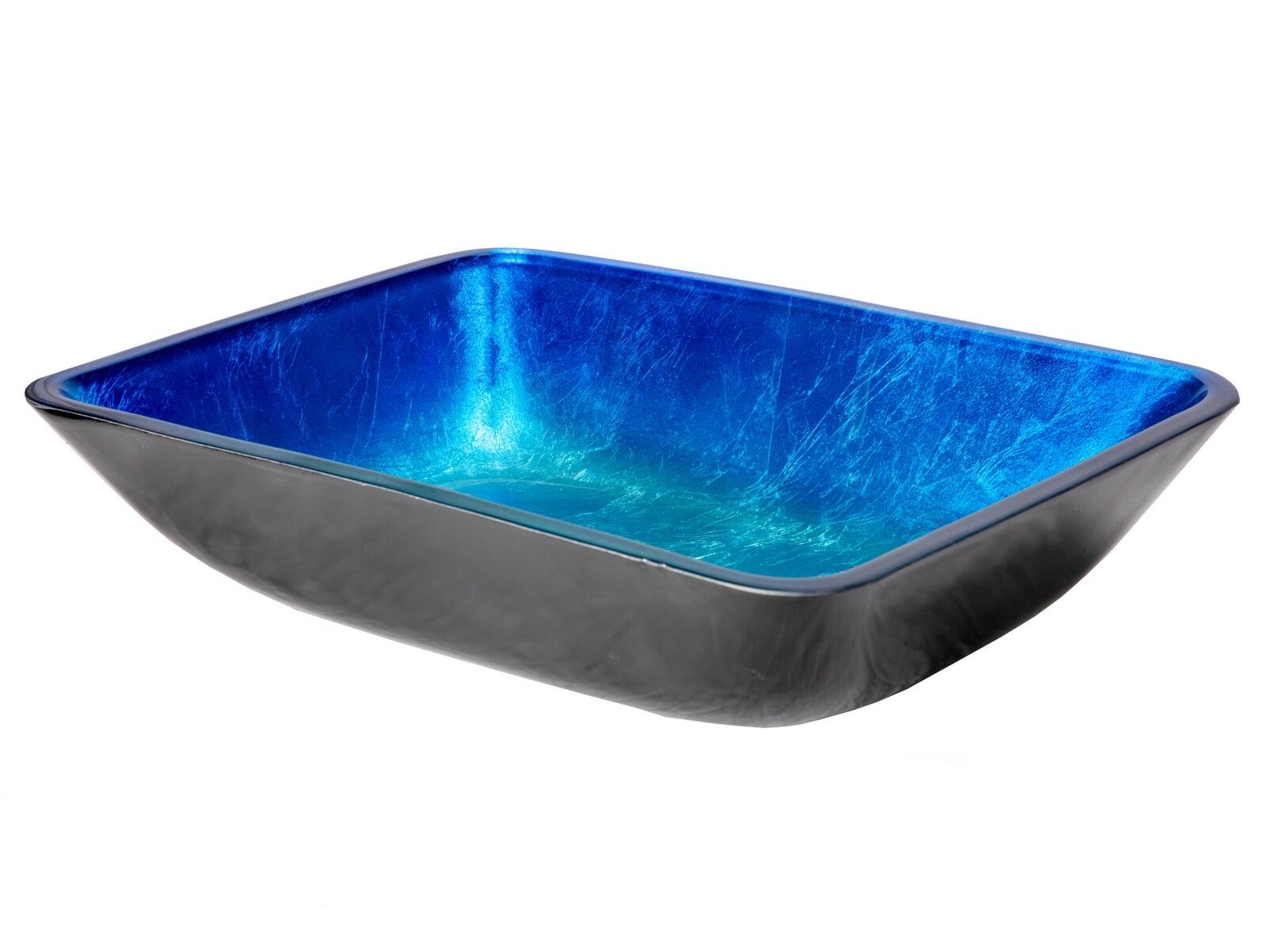 Eden Bath 13.13'' Blue Tempered Glass Rectangular Bathroom Sink