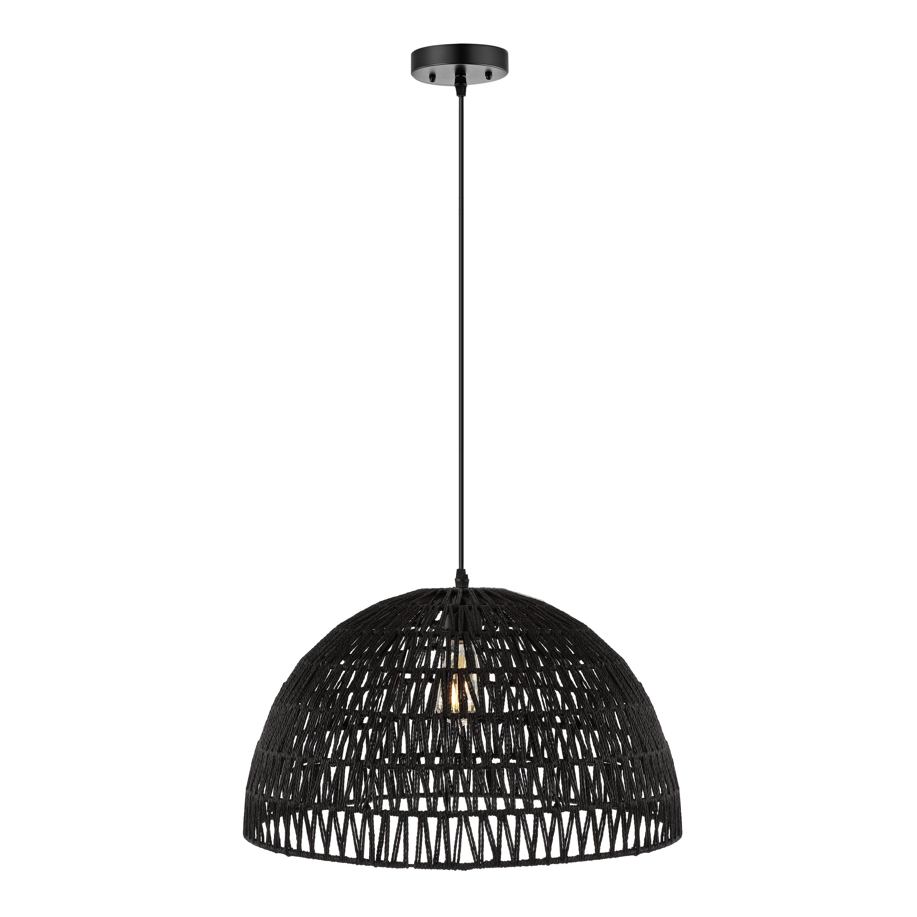 Campana 20" 1-Light Bohemian Modern Woven Rope/Iron LED Pendant, Black