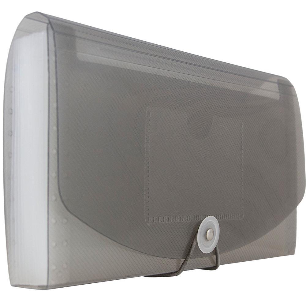 JAM Paper Accordion Folders, 13 Pocket Plastic Expanding File, 5 x 10 1/2, Smoke Grey