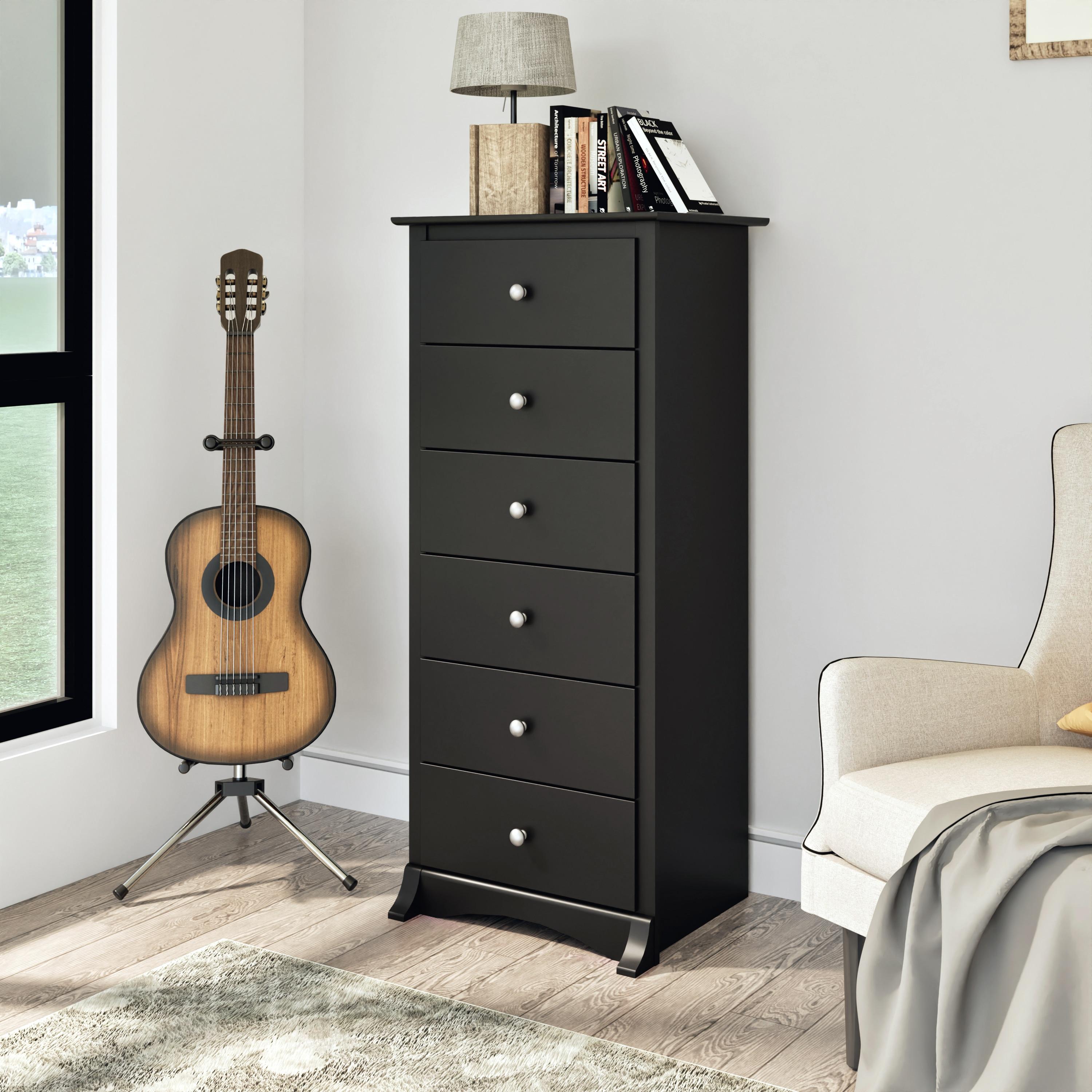 6 Drawer Chest of Drawers Black - Prepac: Tall, Space-Saving Lingerie Storage for Bedroom