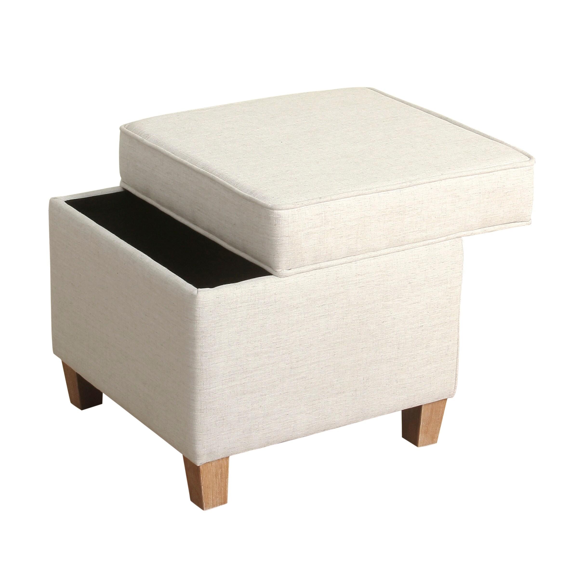 HomePop Cole Classics Square Storage Ottoman with Lift Off Top Linen: Upholstered Footstool, Wood Legs, Polyester
