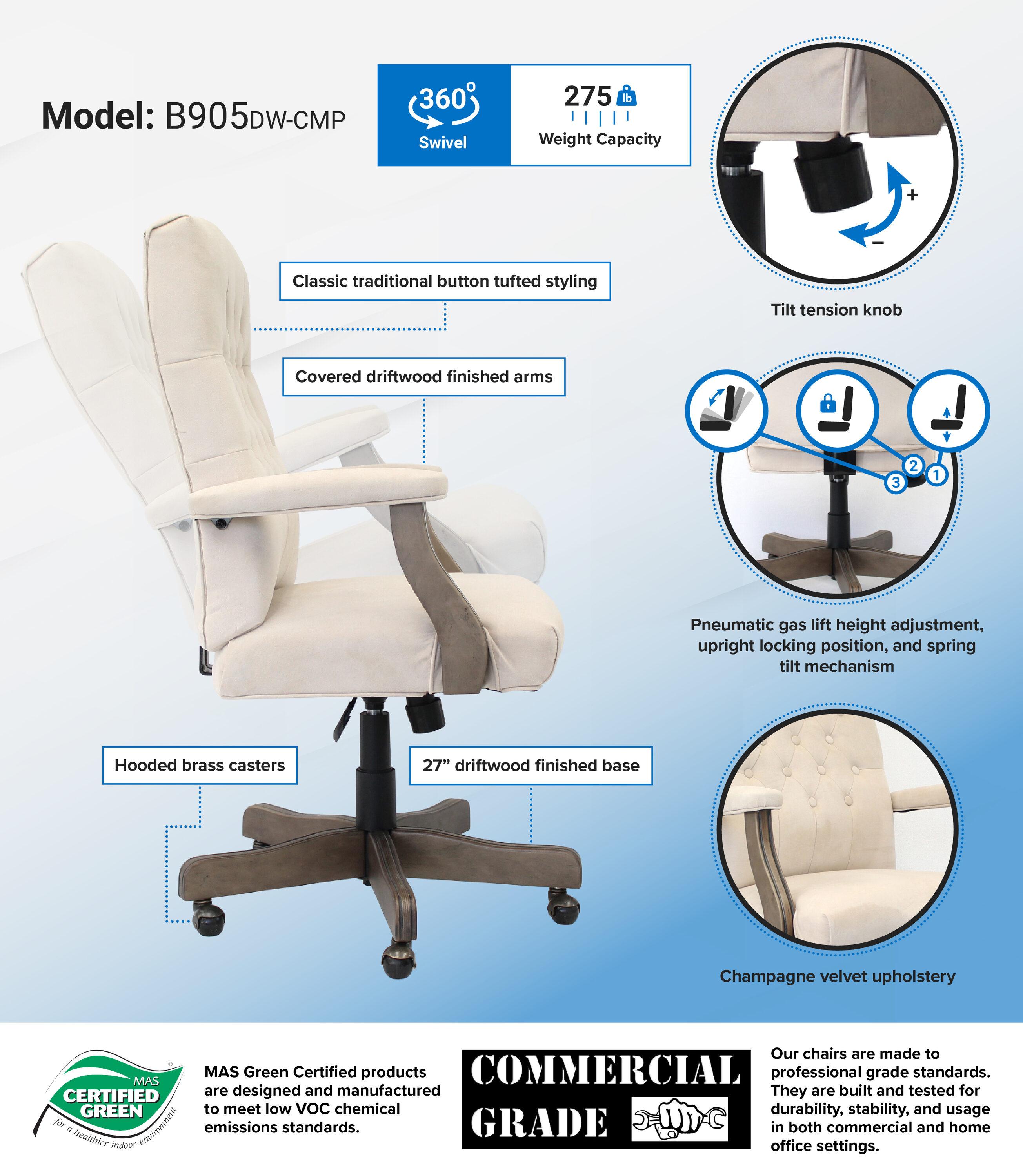 Traditional Executive Chair Beige: Swivel, Adjustable, Tufted - Boss Office Products