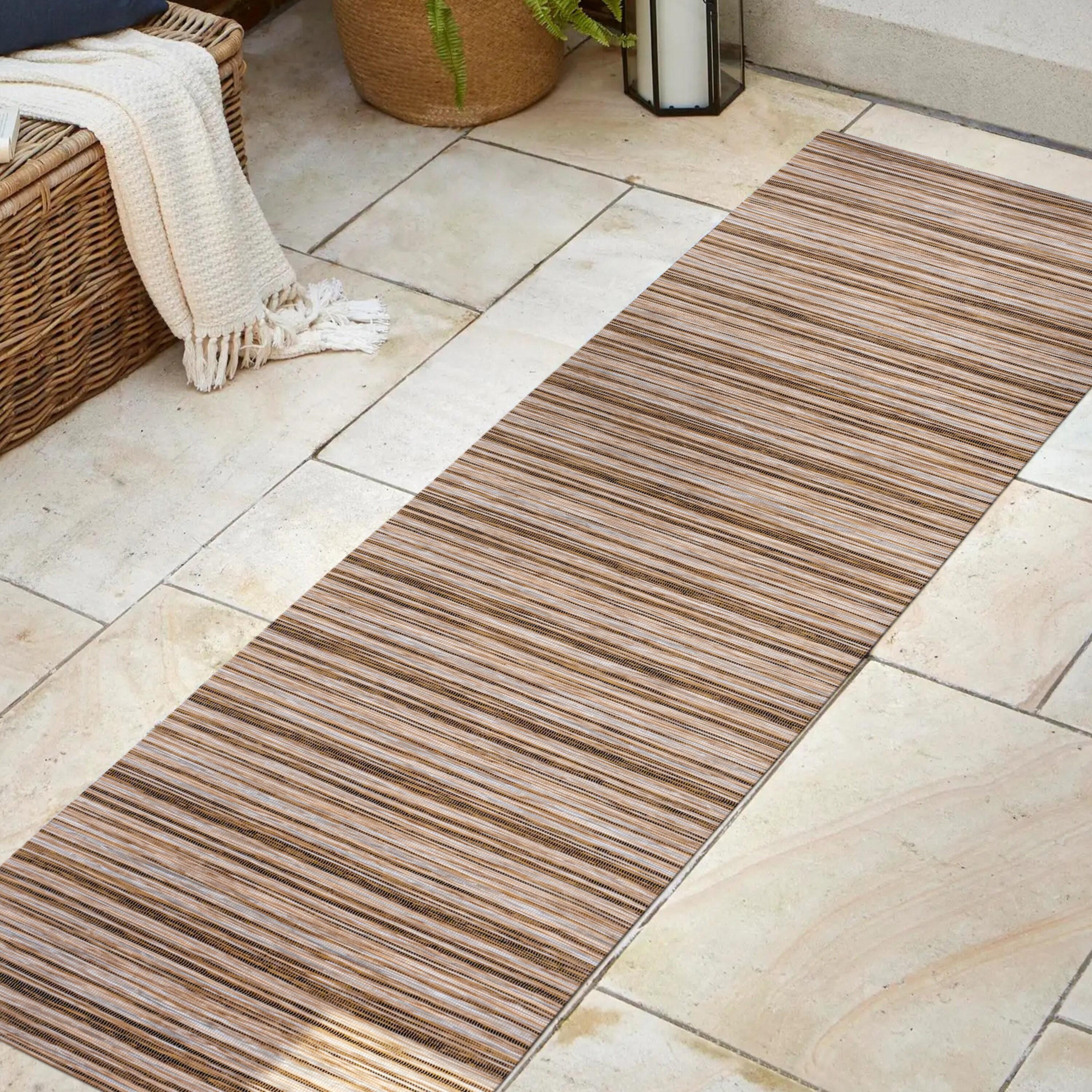 Natural Brown Flat Woven Synthetic Striped Runner Rug 2x8