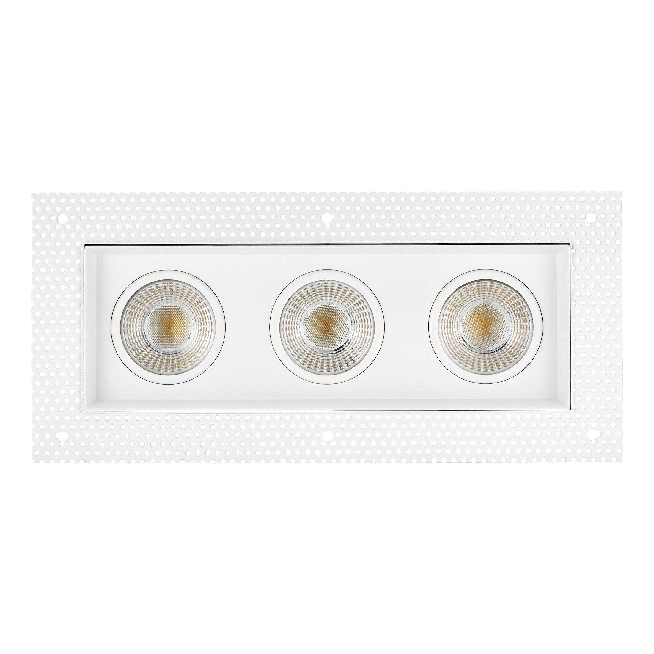 Maxxima 4 in. 3 Head Trimless LED Slim Square Recessed Anti-Glare Gimbal Downlight, White, Canless IC Rated, 3000 Lumens, 5 CCT 2700K-5000K