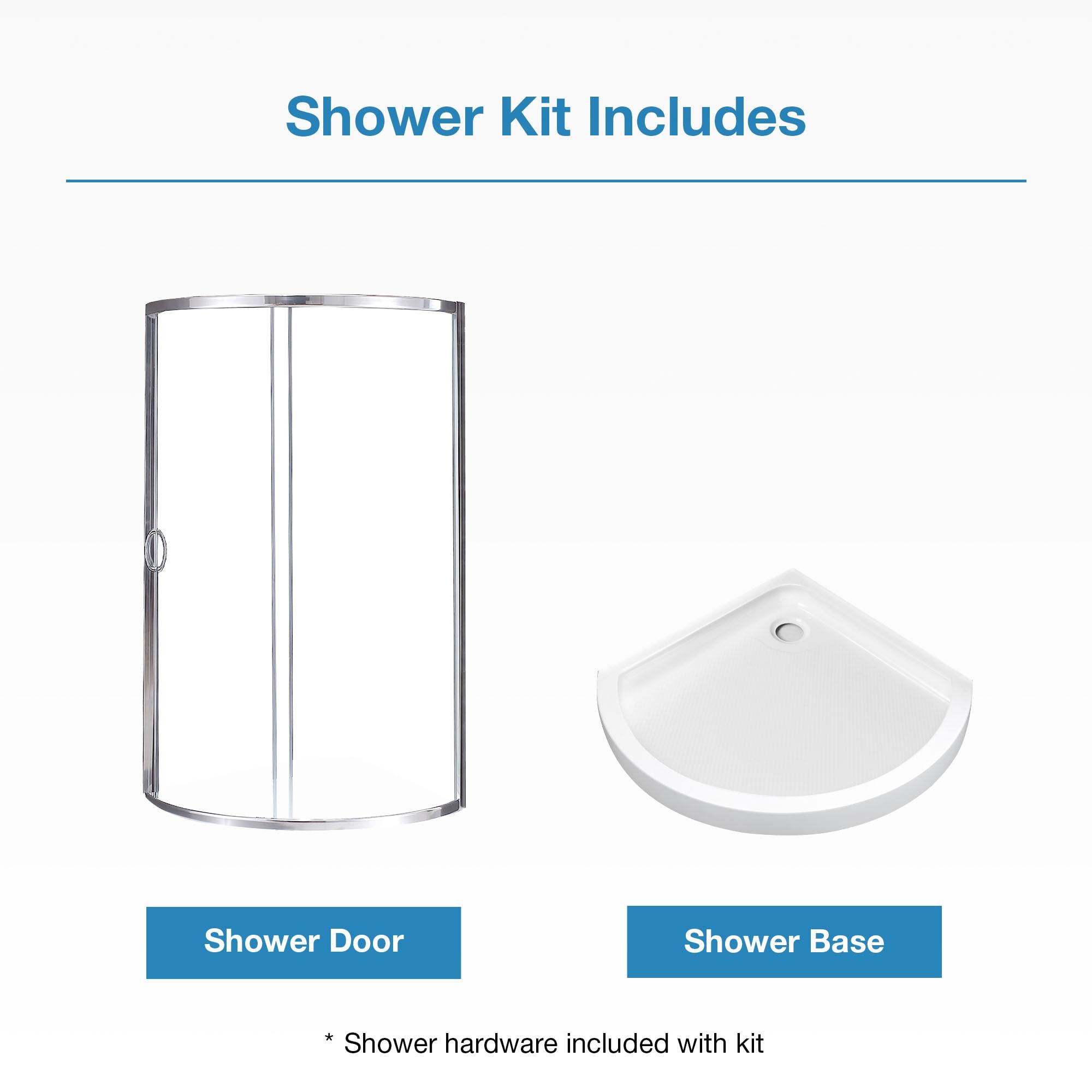 Ove Decors Breeze_34_withouth_walls OVE Decors Breeze Premium 35 in. Framed Round Shower Kit w/ Clear Glass, Base in Chrome Finish