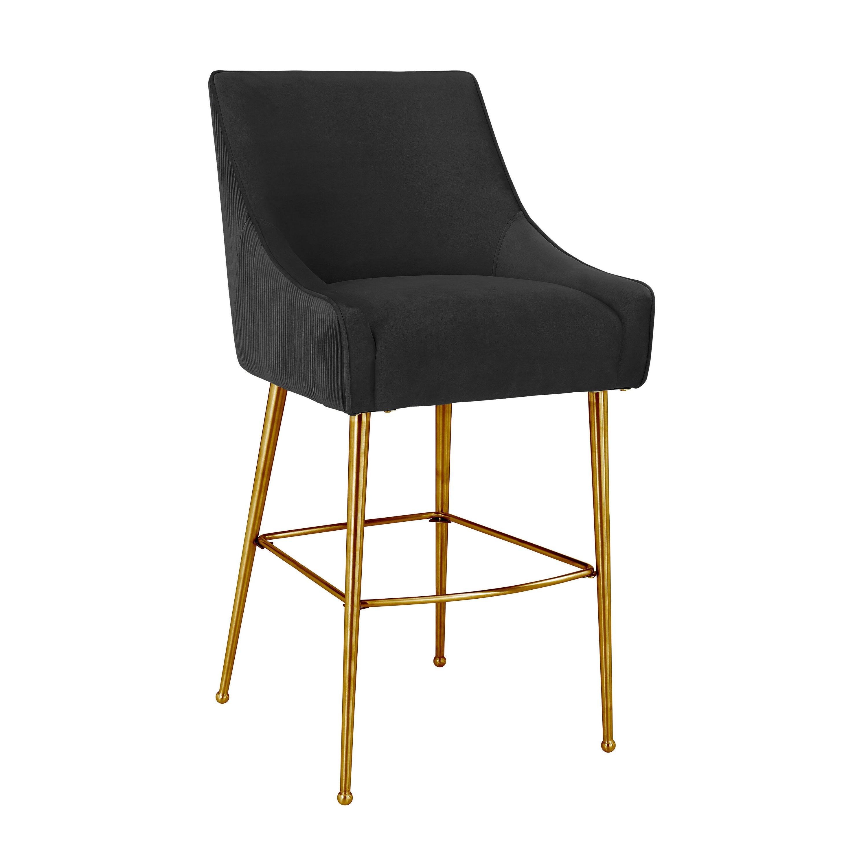 TOV Furniture Beatrix 25.6" Transitional Velvet Counter Stool in Pleated Black