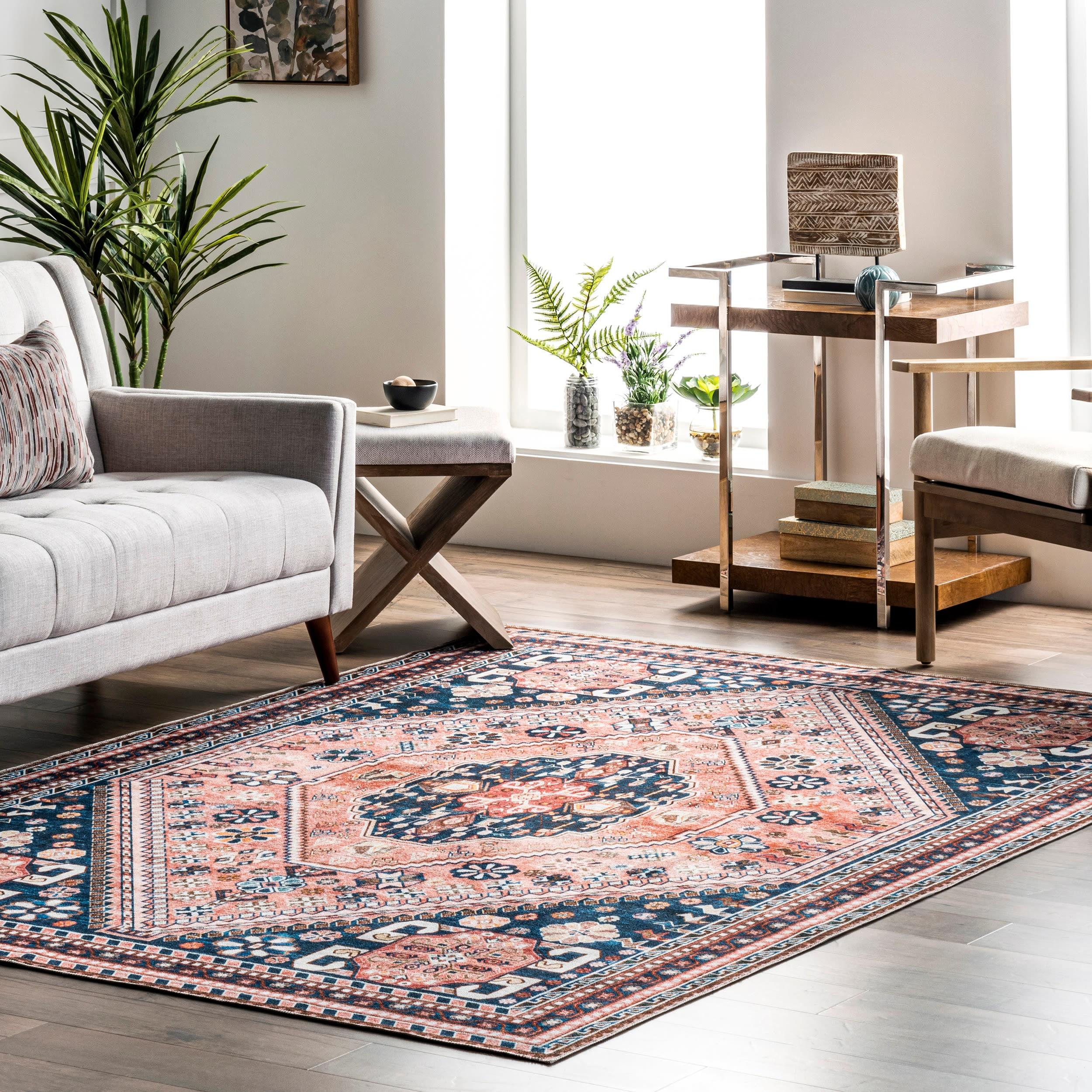 Nuloom Nevaeh Pet Friendly Machine Washable Bohemian Medallion Area Rug, 3' x 5', Dark Blue