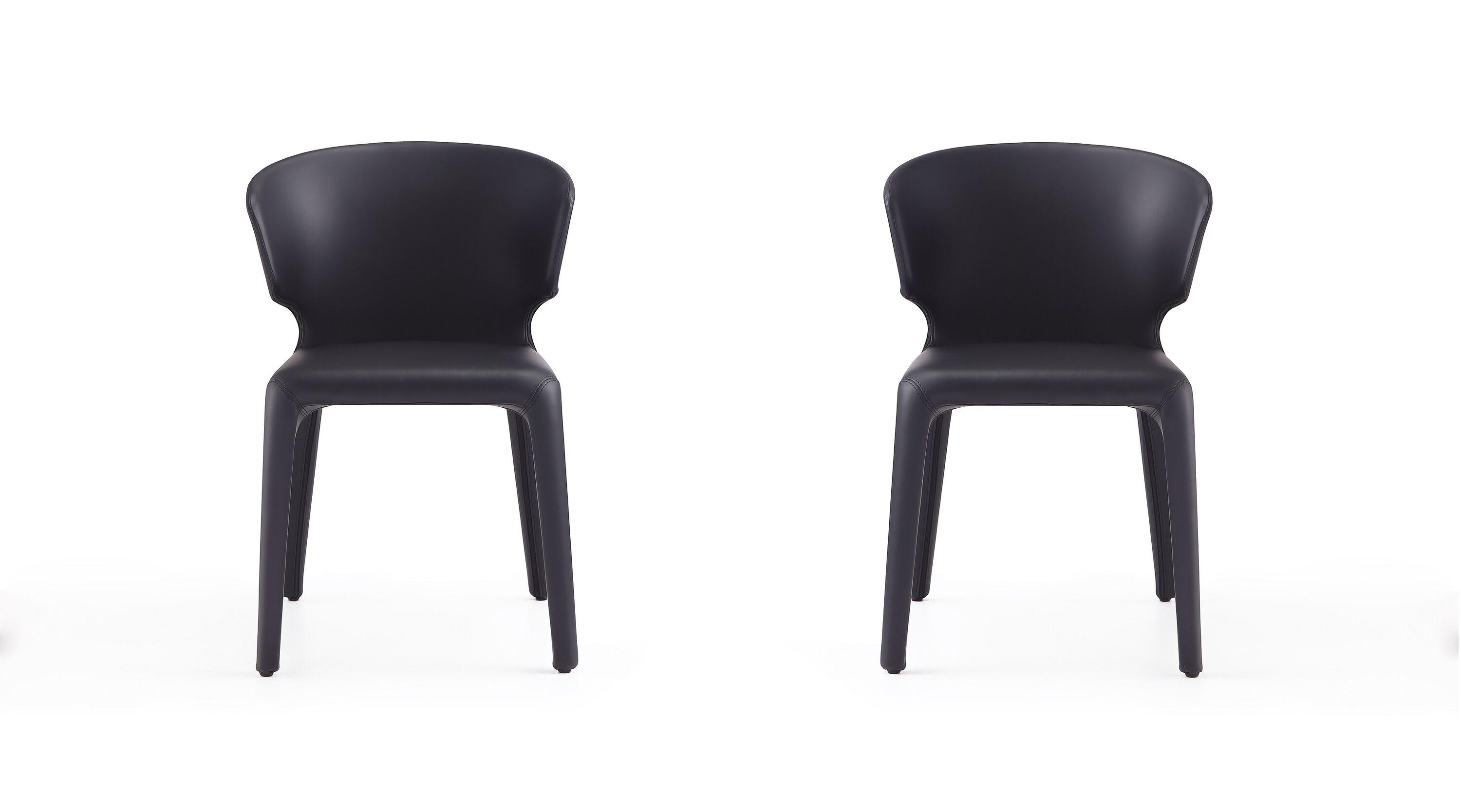 Set of 2 Conrad Faux Leather Dining Chairs Black - Manhattan Comfort: Mid-Century Modern, Metal Frame, Contoured Back