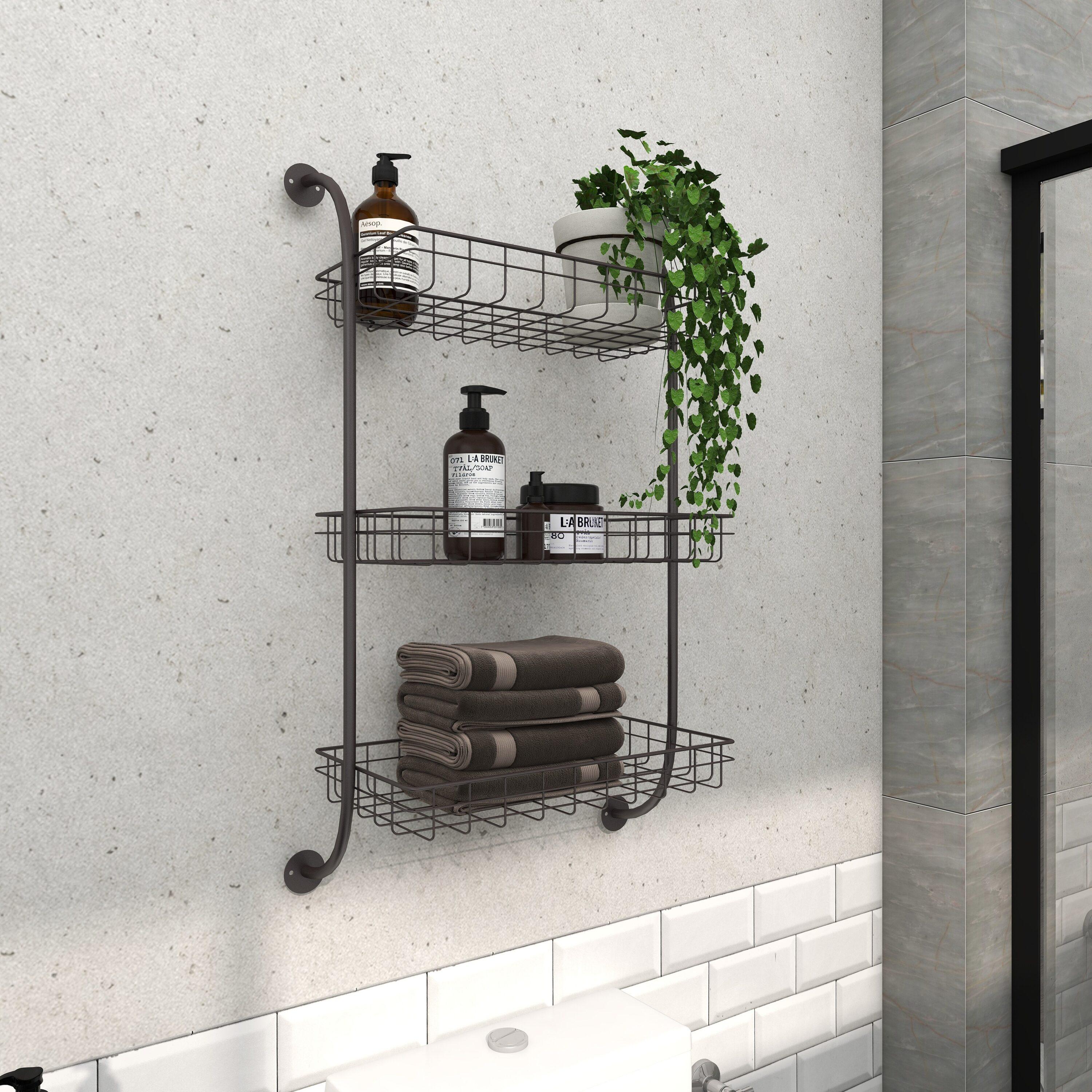 DecMode 21" x 10" 3-Tier Black Wall Shelf with Suspended Baskets