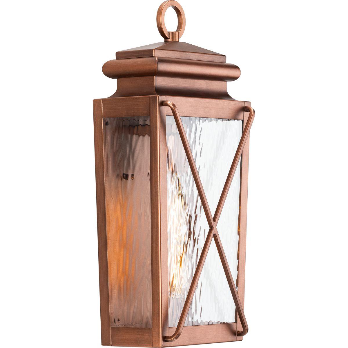 Wakeford Collection One-Light Antique Copper and Clear Water Glass Transitional Style Small Outdoor Wall Lantern