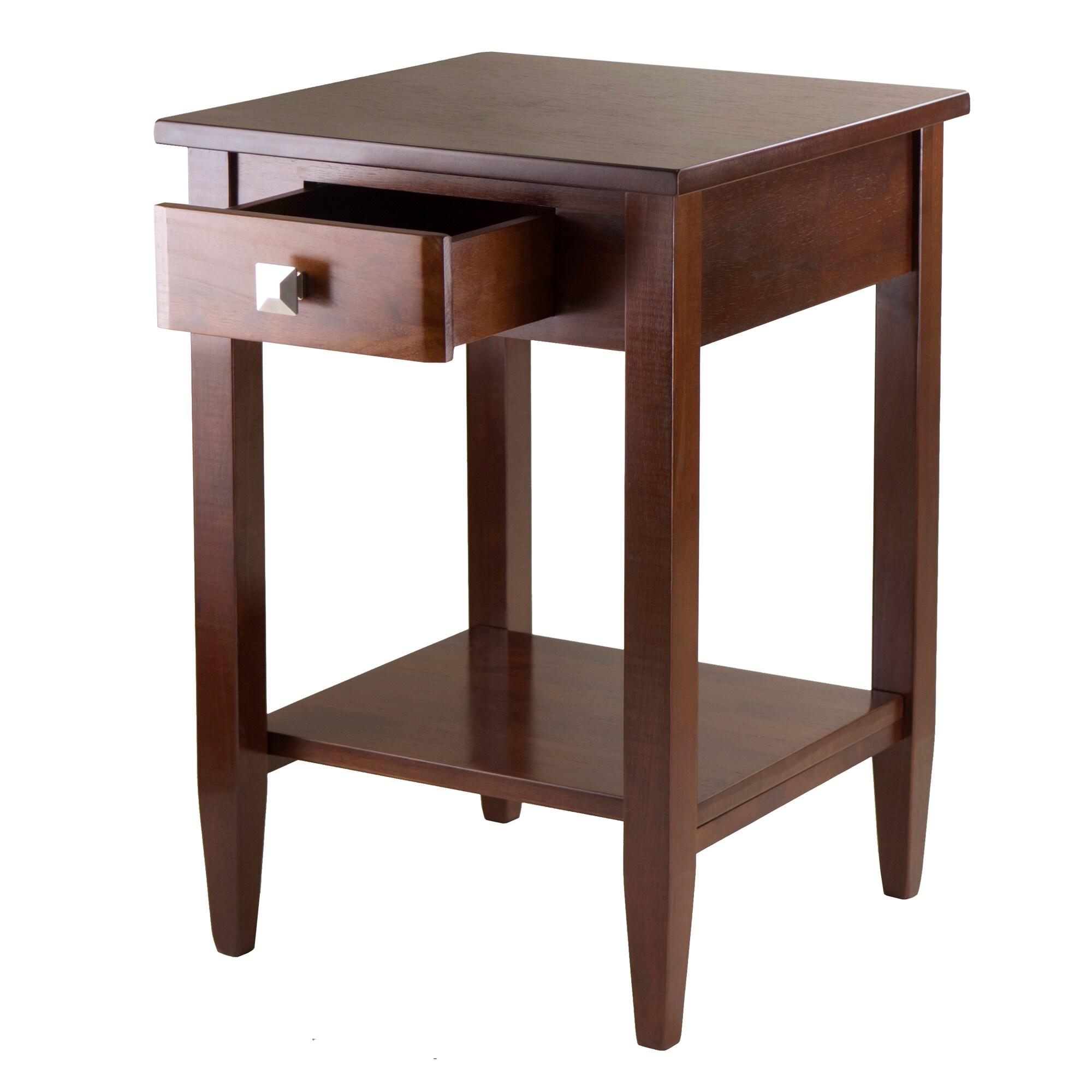 Richmond End Table with Tapered Leg Walnut Finish - Winsome: Modern Storage, Brushed-Chrome Knob, Hardwood