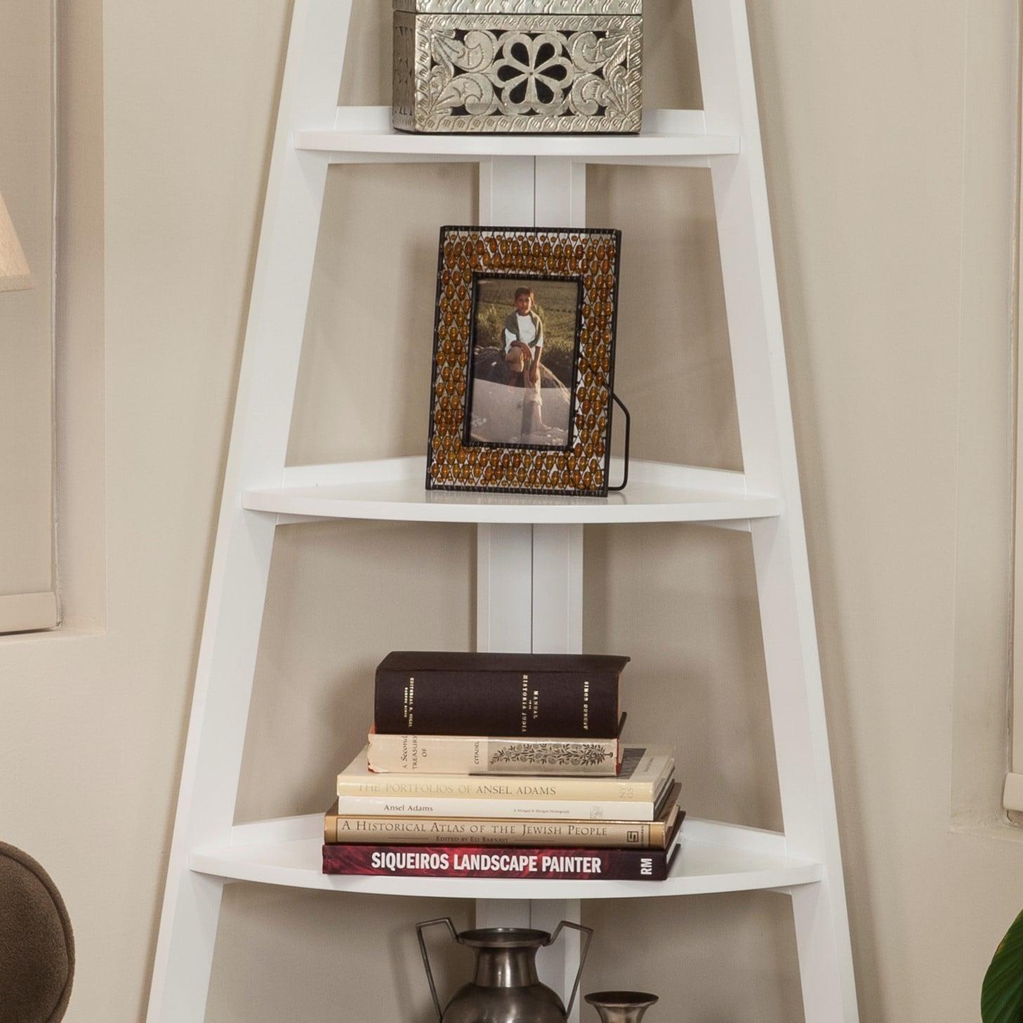 63" x 26.5" Five-Tier Pyramid Corner Ladder Shelf White - Danya B.: Modern Display, MDF Wood, Open Shelves