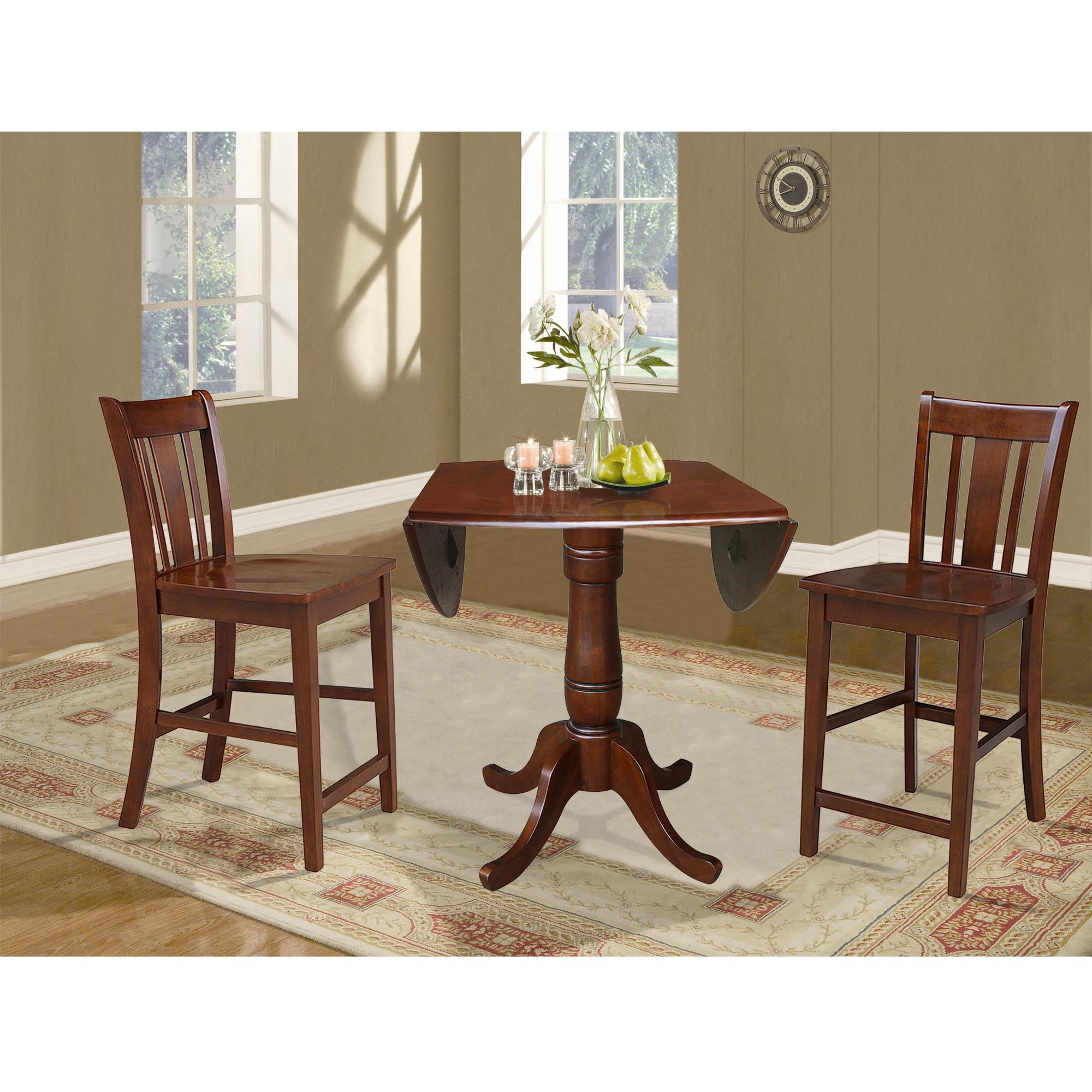 International Concepts 42 inches Round Pedestal Gathering Height Table with Two Counter Height Stools, Espresso