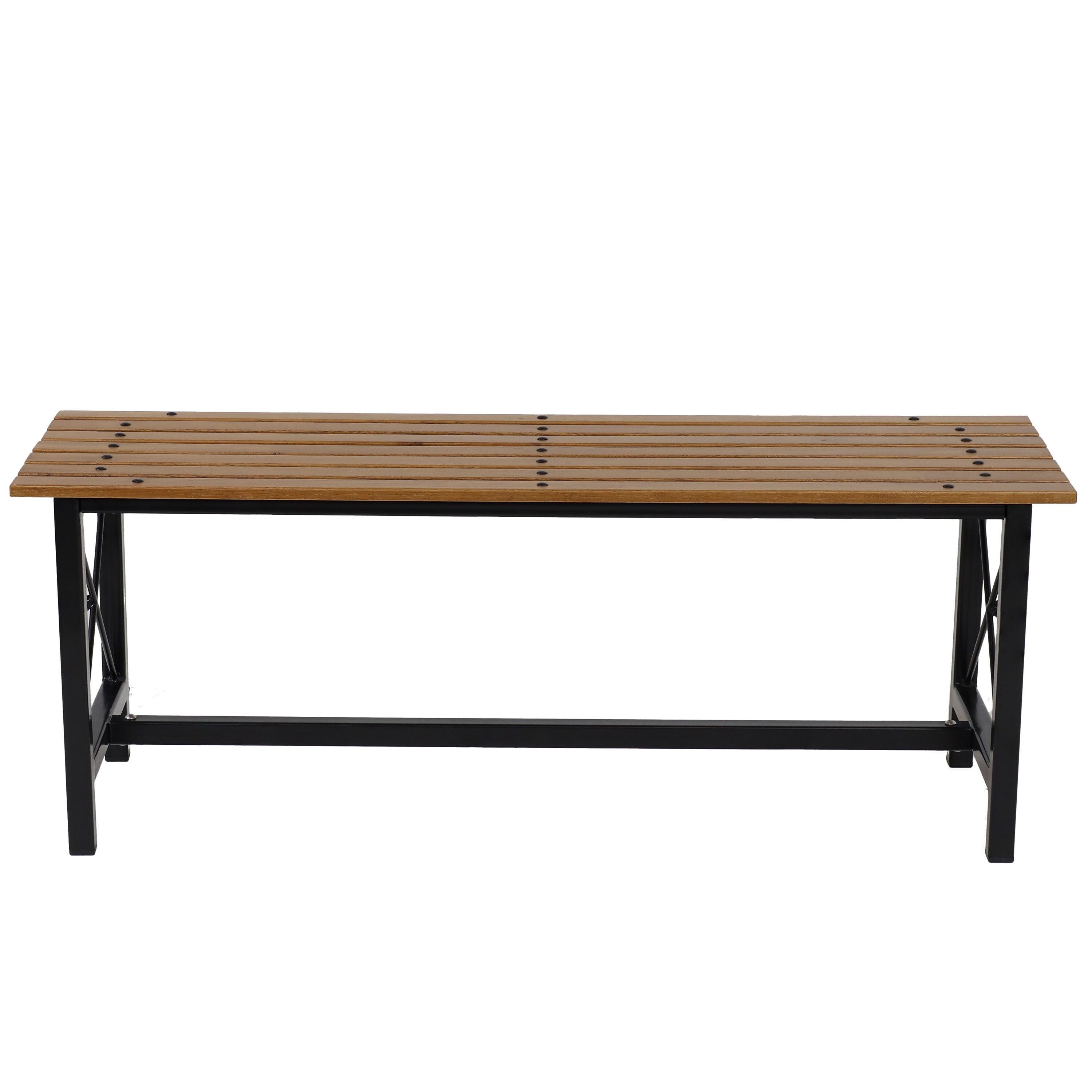Sunnydaze European Chestnut Patio Dining Bench with Steel Frame - 17.75" H