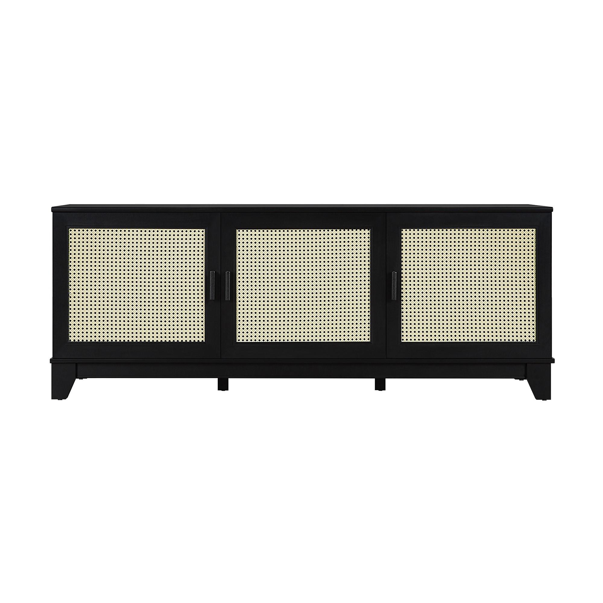 Sheridan Modern 6 Shelf Cane TV Stand for TVs up to 55" Black - Manhattan Comfort