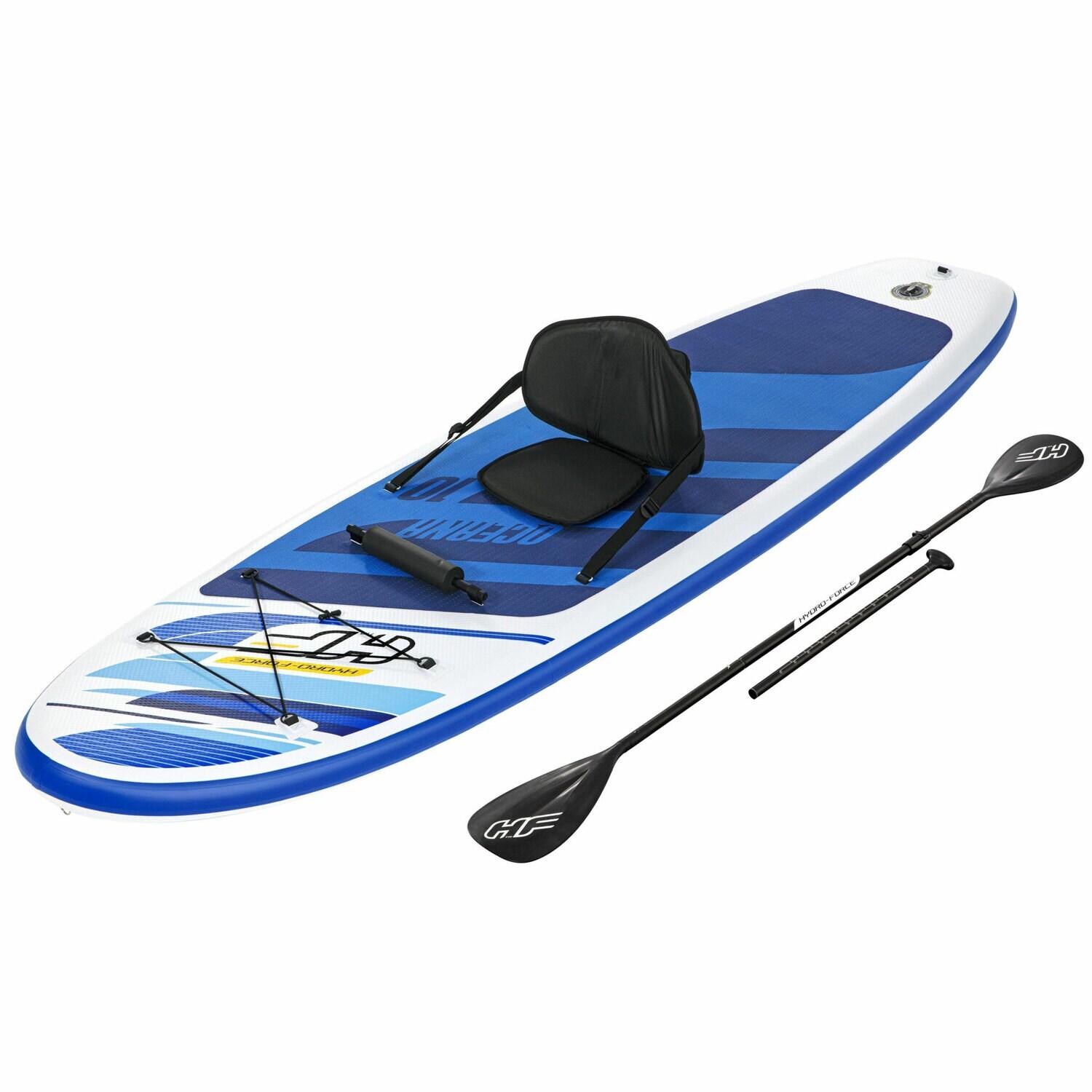 Bestway Hydro-Force Oceana Inflatable 10 Foot Stand Up Paddle Board and Kayak Water Sports Set with Paddle, Hand Pump, Coiled Leash, and Storage, Blue