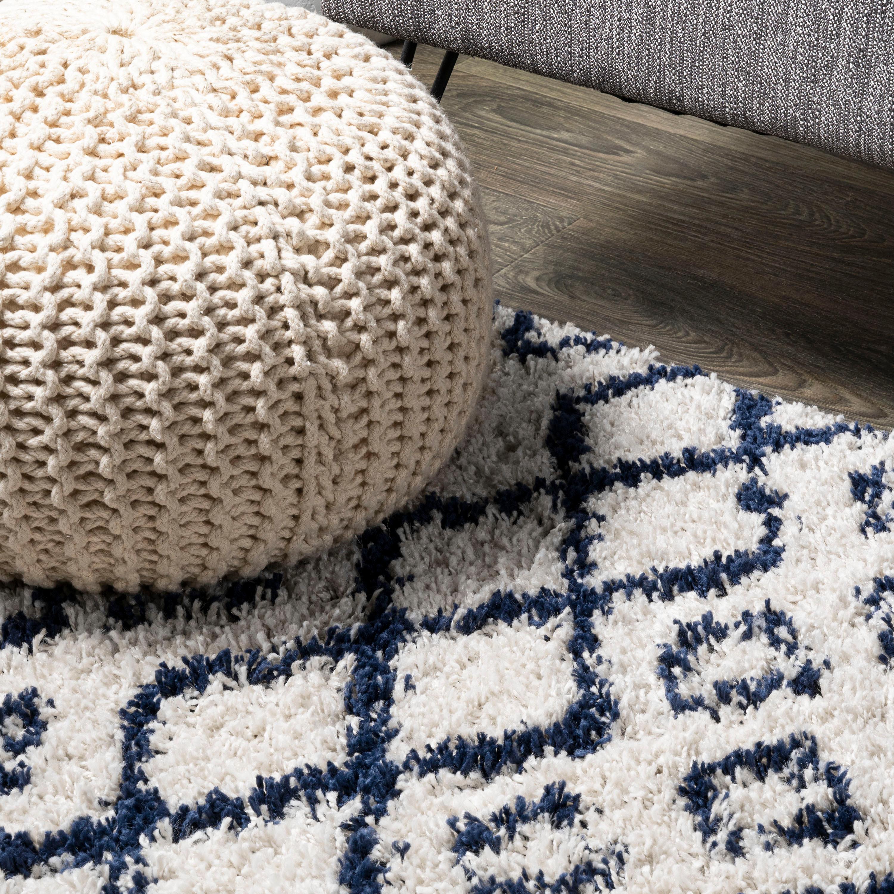 4'x6' Sineu Moroccan Diamond Shag Area Rug, Beige/Navy - JONATHAN Y
