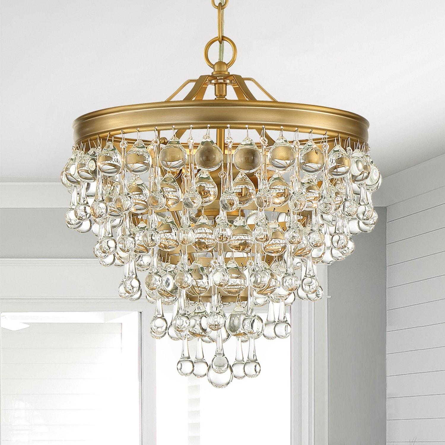 Vibrant Gold Mini Chandelier with Crystal Accents