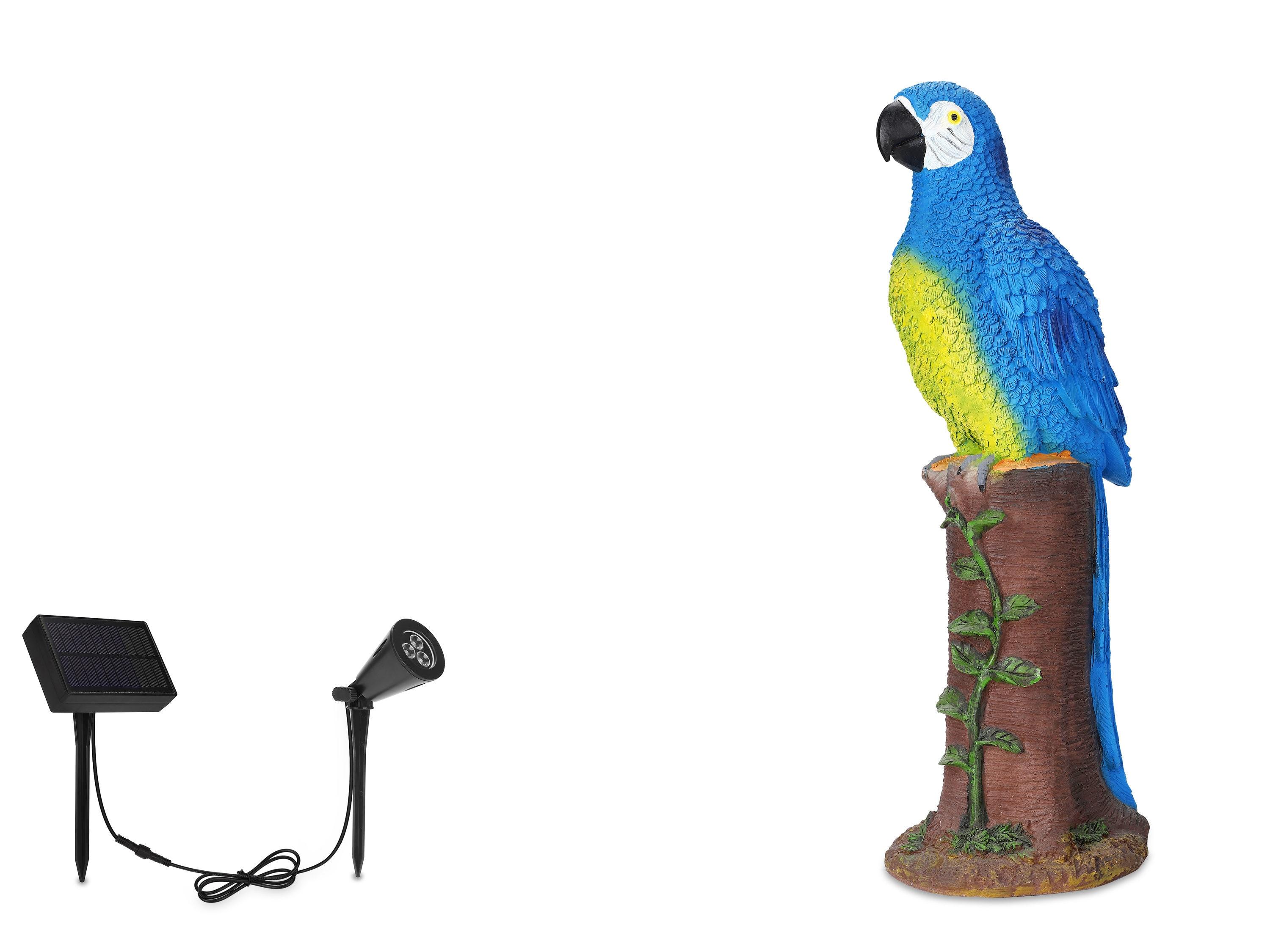 Blue and Yellow Resin Parrot Statue with Solar Spotlight