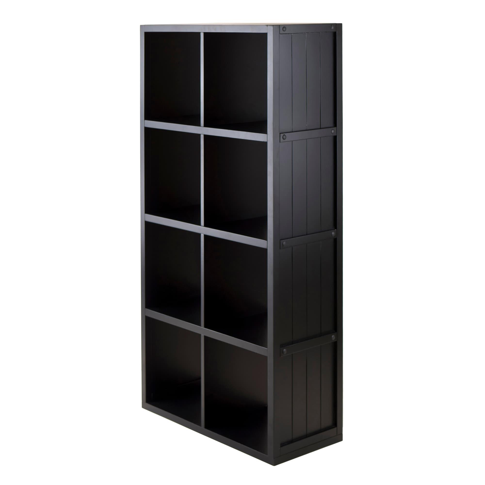 53"Timothy Shelf 4X2 Slots Black - Winsome: Mid-Century Modern Storage Bookcase, MDF Composite