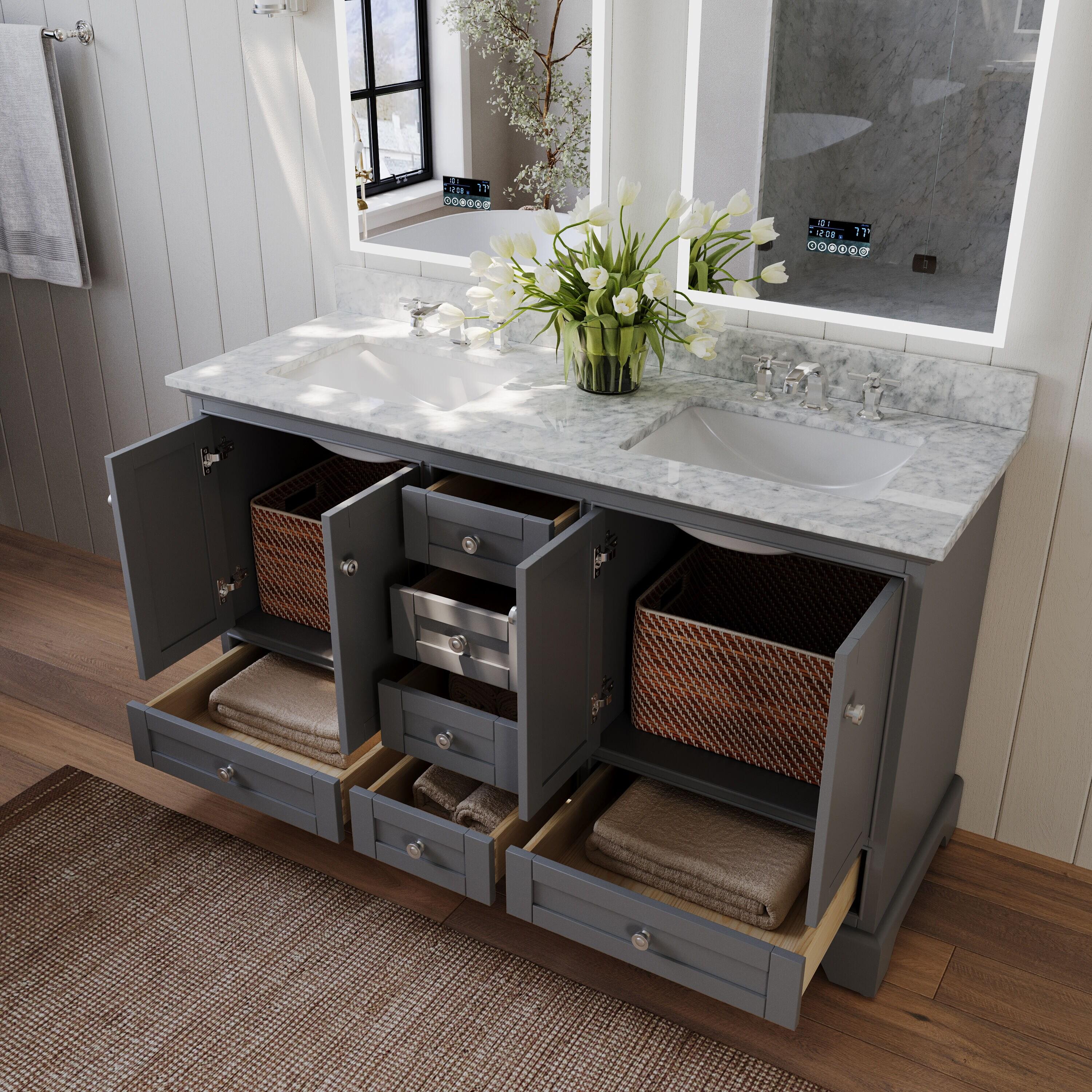 Audrey 60" Sapphire Gray Double Sink Vanity with Marble Top